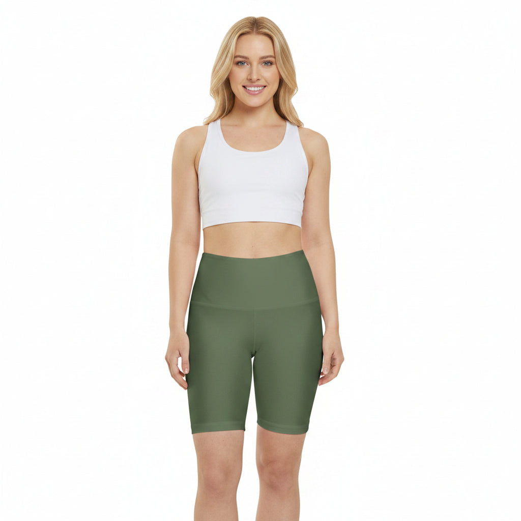 Dusty Olive High-Waist Olive Women’s Workout Shorts — Performance Biker Shorts for Gym, Yoga & Everyday Activewear