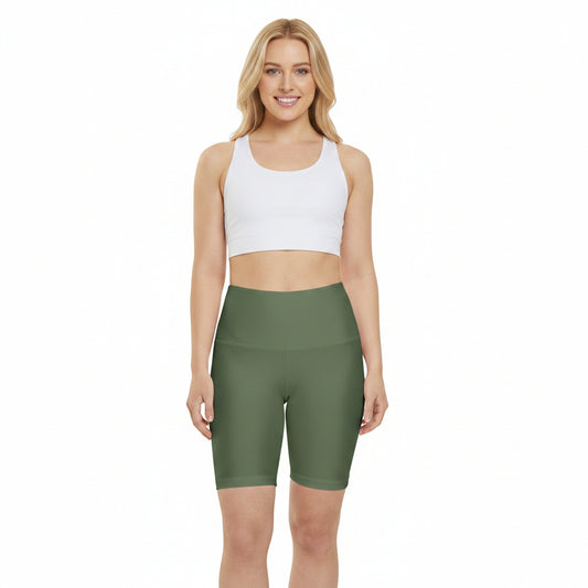 Dusty Olive High-Waist Olive Women’s Workout Shorts — Performance Biker Shorts for Gym, Yoga & Everyday Activewear