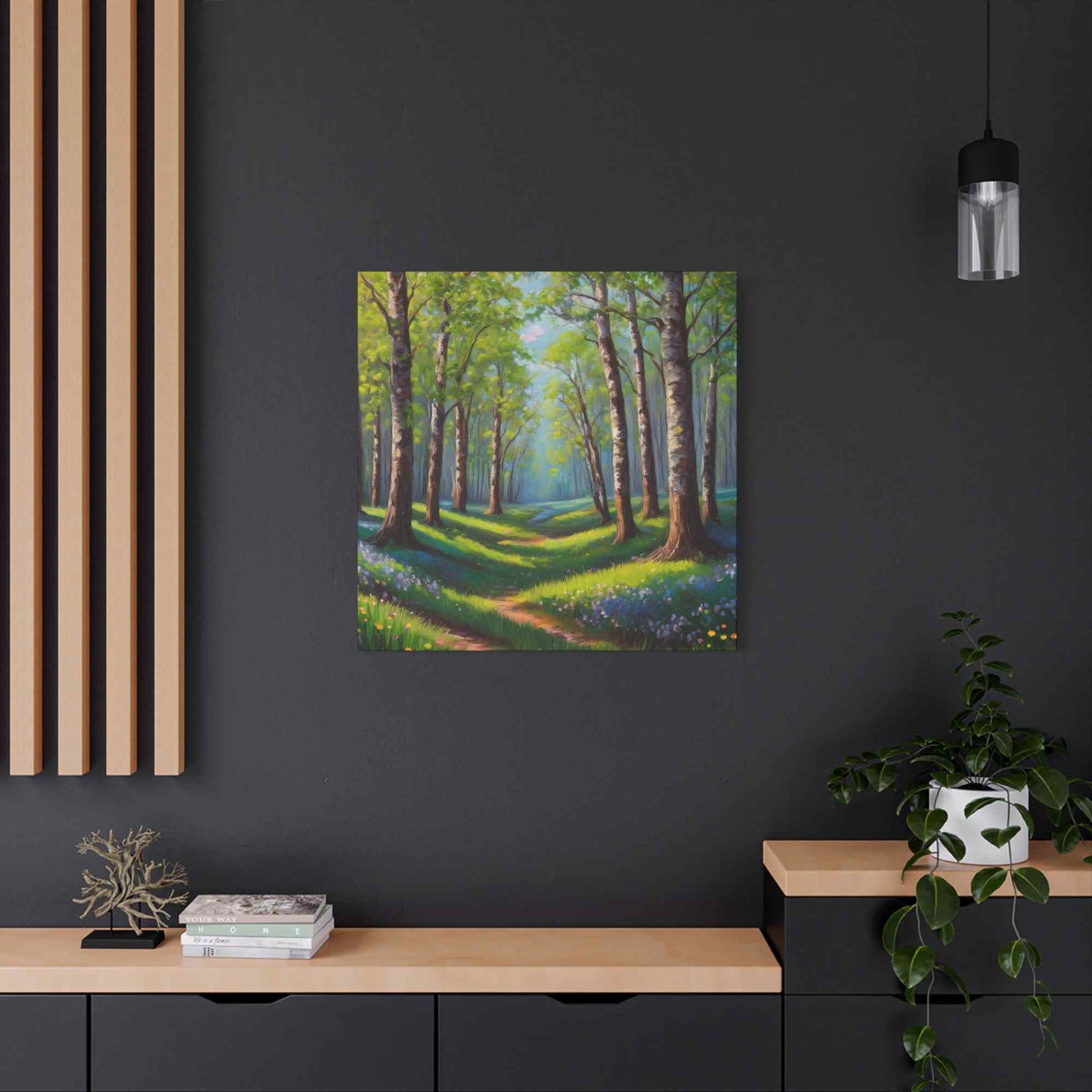 Spring Forest Print Canvas, Oil Paint Print 20x20, 24x24, 30x30, 32x32, 36x36 Art Design Print Pine-Wood Inner Frame MC-94