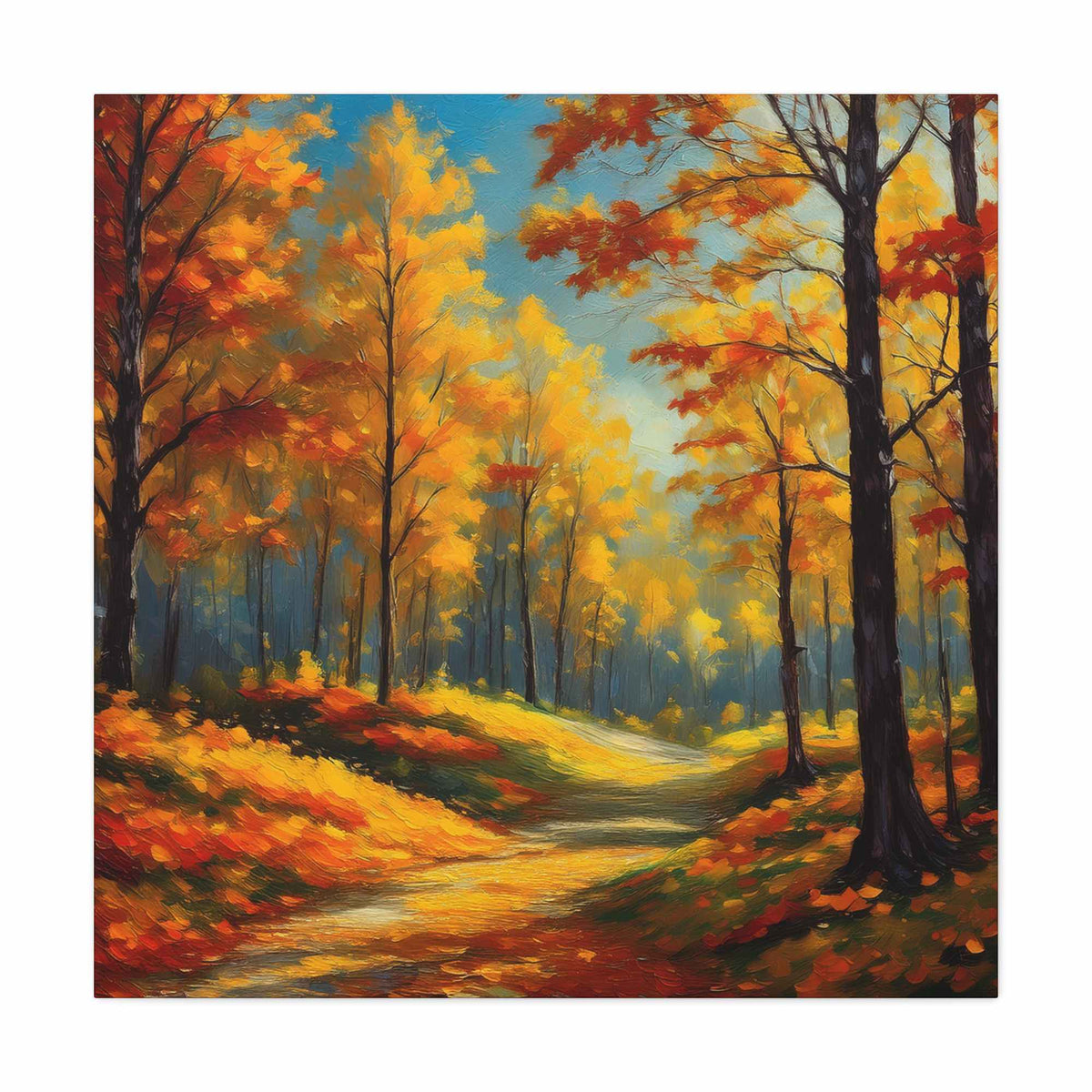 Fall Forest Print Canvas, Oil Paint Print 20x20, 24x24, 30x30, 32x32, 36x36 Art Design Canvas Pine-Wood Inner Frame MC-102