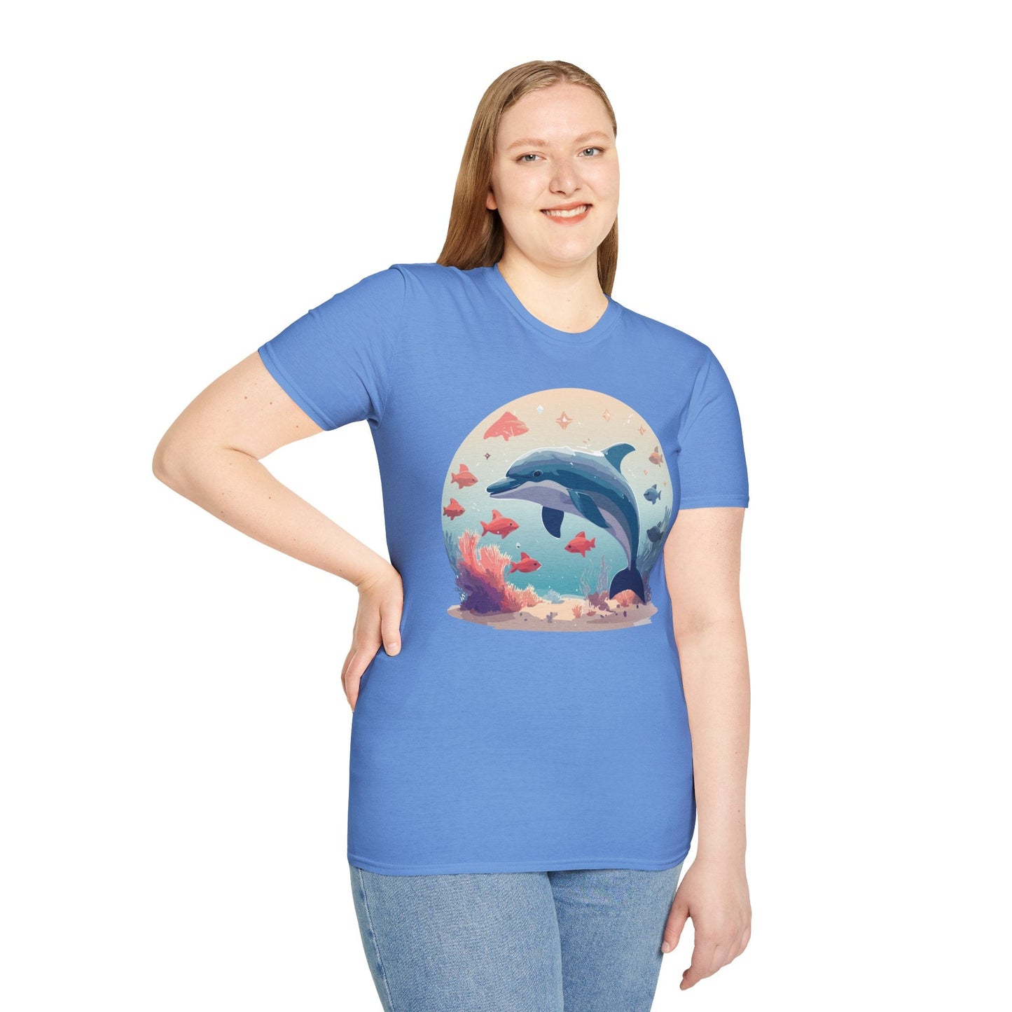 Dolphin Shirt Unisex Softstyle Tee 64000 Gildan 100 Percent Ring Spun Cotton For Everyday Comfort