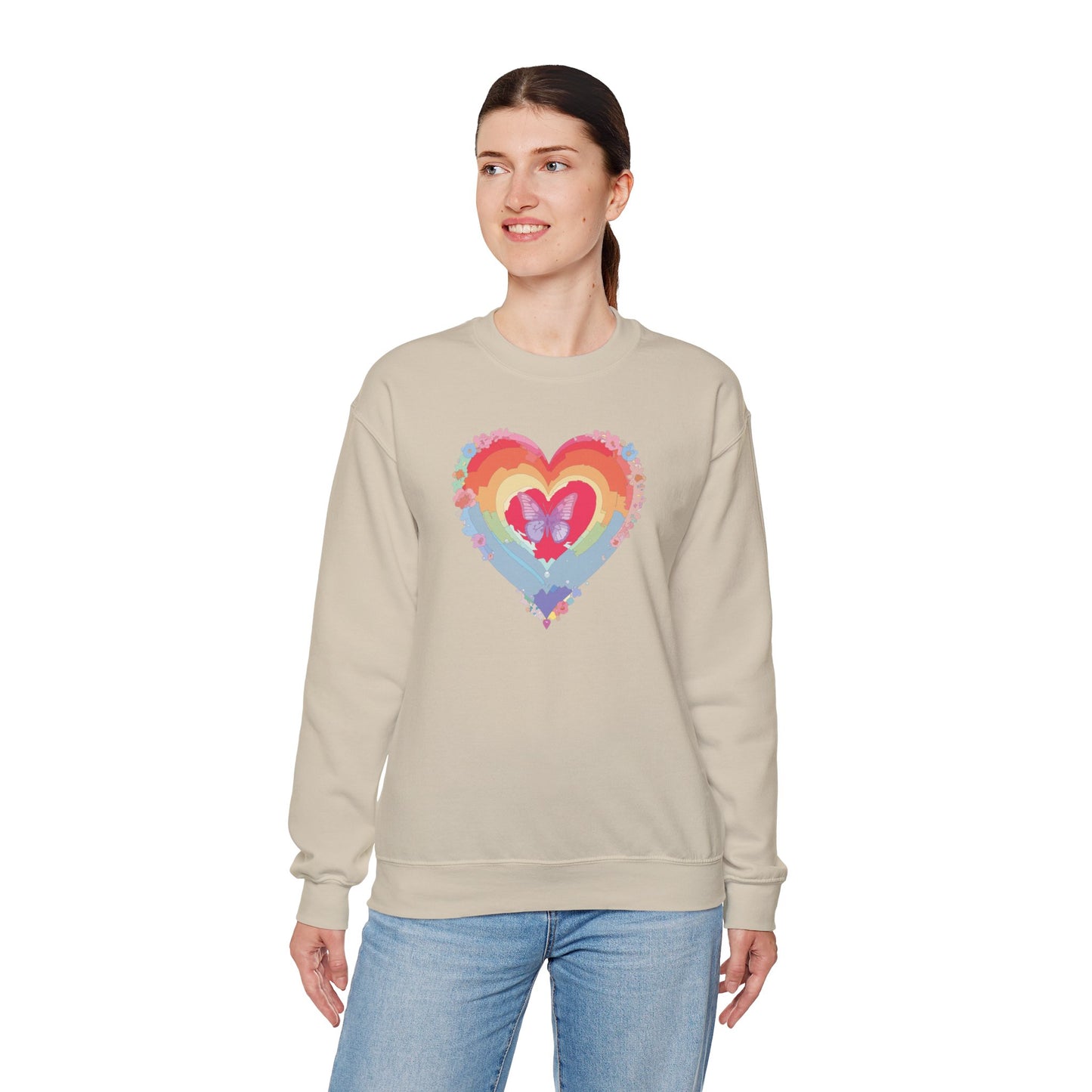 Rainbow Heart Sweatshirt, Floral Heart Sweatshirt, Floral Love Sweatshirt, Valentine's Day Sweatshirt, Rainbow Heart Floral Sweatshirt 116