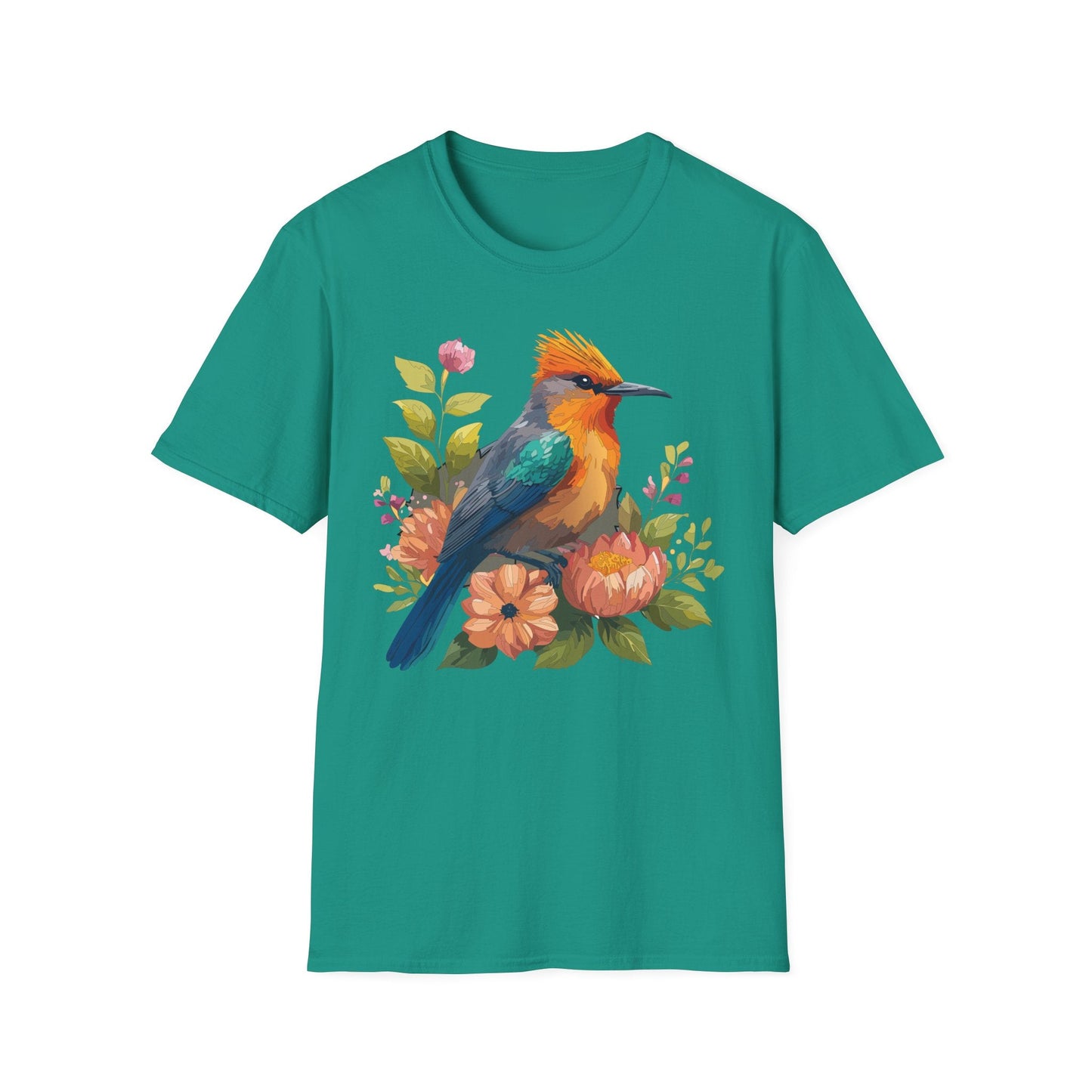 Floral Bird T Shirt For Unisex Wear Gildan Softstyle 64000 100 Percent Cotton Tee