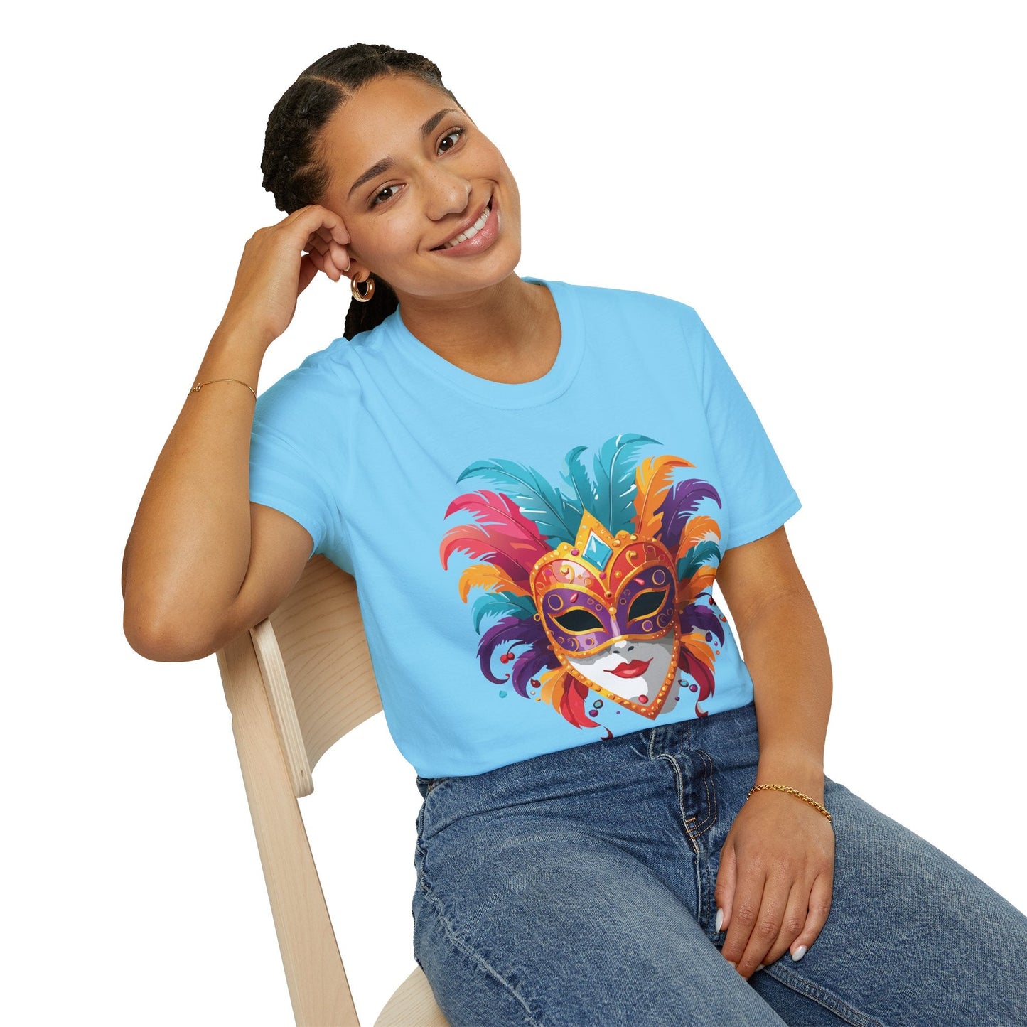 Unisex Gildan Softstyle Mask Tee Shirt With Art Design Casual Everyday Wear Masquerade Tee