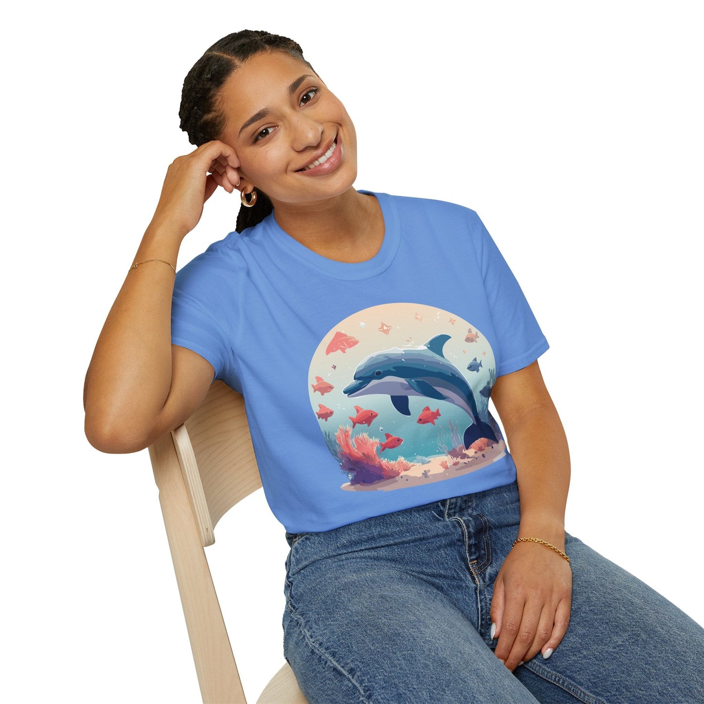 Dolphin Shirt Unisex Softstyle Tee 64000 Gildan 100 Percent Ring Spun Cotton For Everyday Comfort