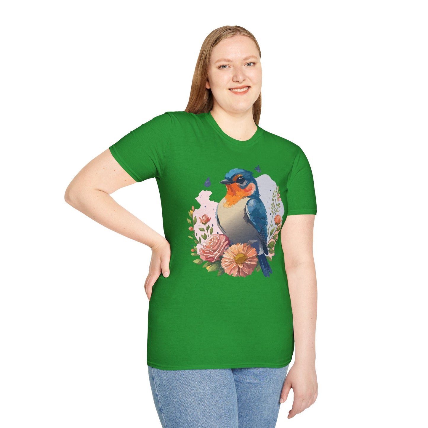 Bird T Shirt Floral Design Unisex Gildan Softstyle 64000 Ring Spun Cotton Tee Breathable Wear
