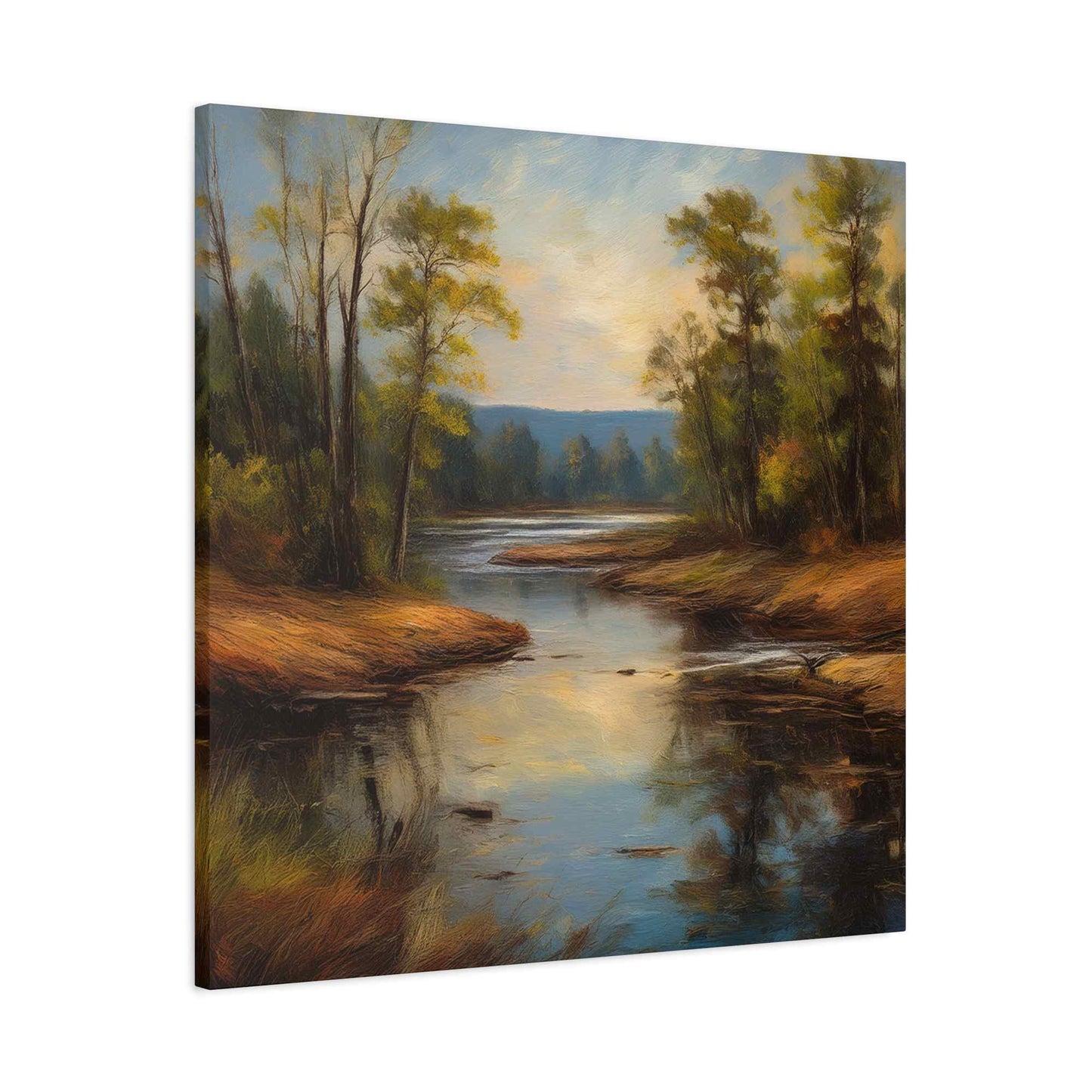 River Print Canvas, Landscape Oil Paint Print 20x20, 24x24, 30x30, 32x32, 36x36 Art Design Print Pine-Wood Inner Frame MC-51