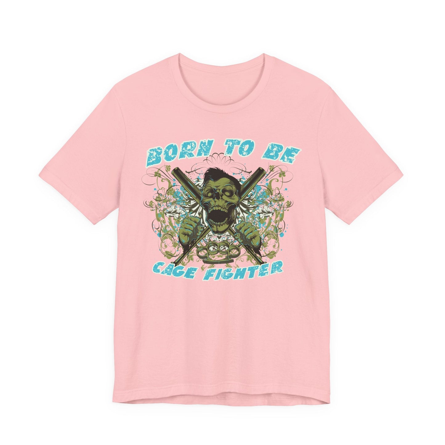 Born To Be Cage Fighter Tee Skull Crossed Knives Graphic T-Shirt