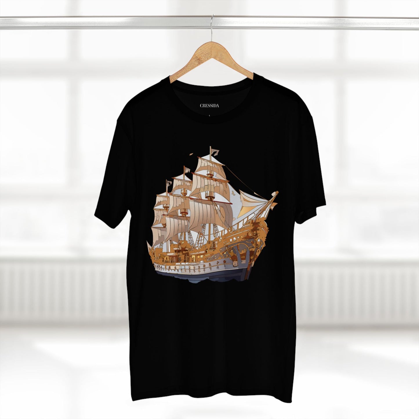 Ship Graphic Unisex 100 Cotton T-Shirt with Gold Frigate Art Design 9