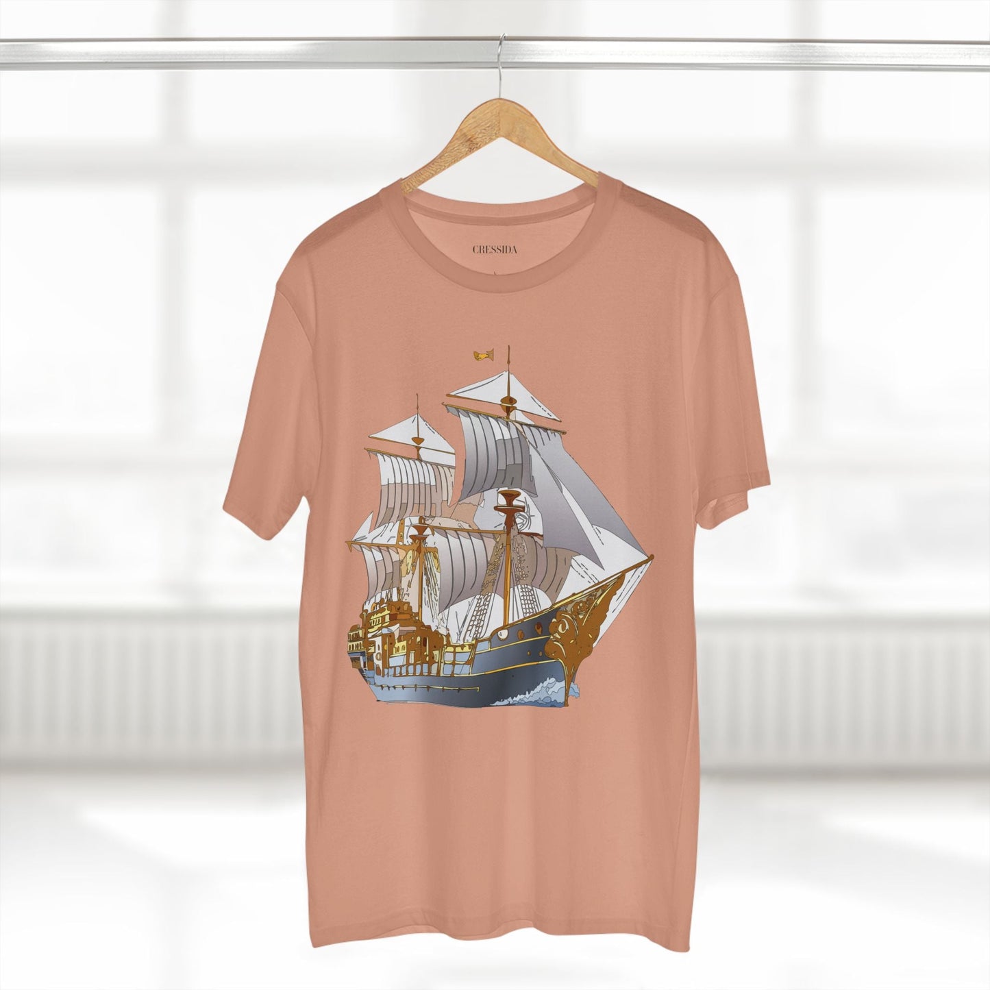 Ship Graphic Unisex 100 Cotton T-Shirt with Gold Frigate Art Design 13