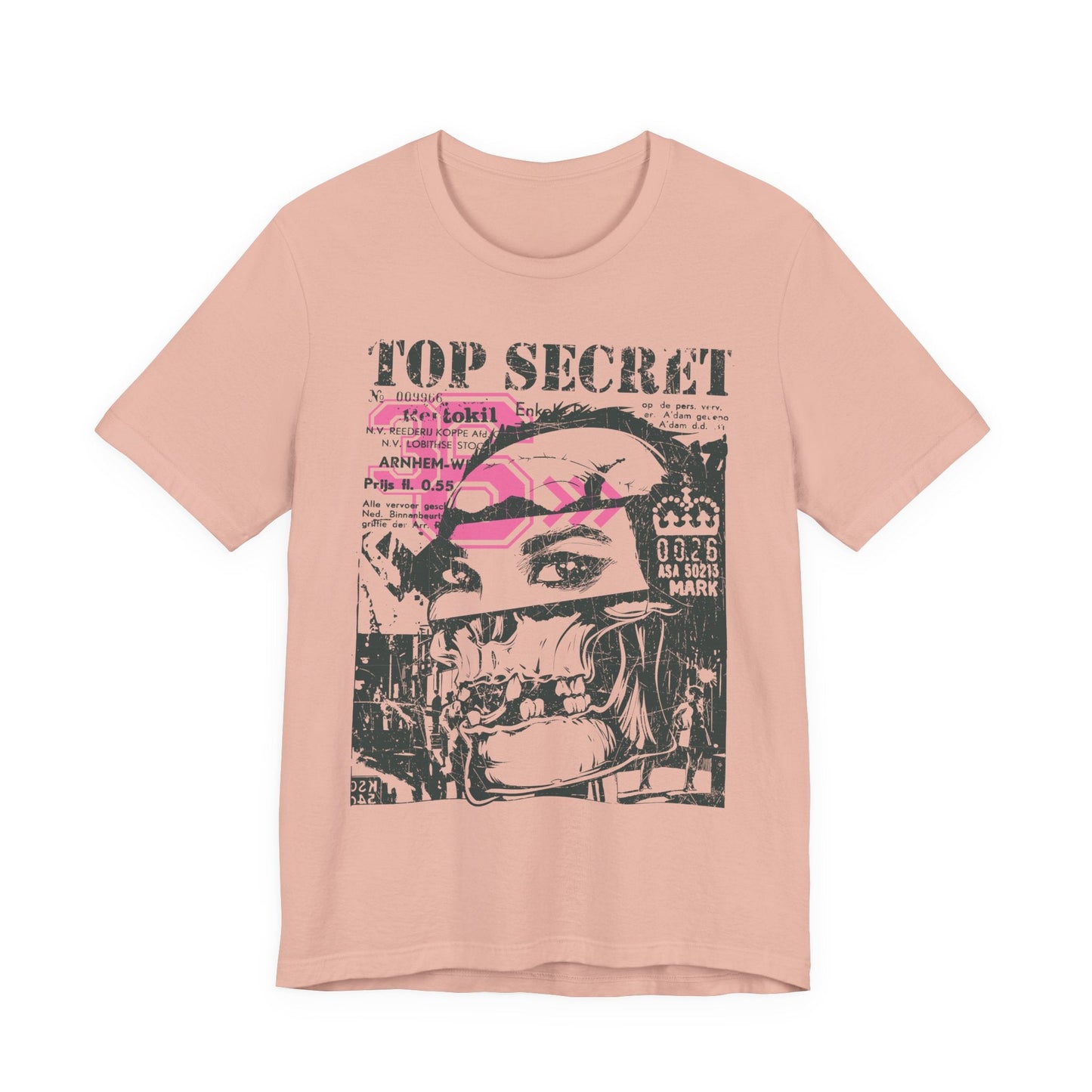 Top Secret Skull Face Tee Grunge Graphic T-Shirt Retro Collage A-6