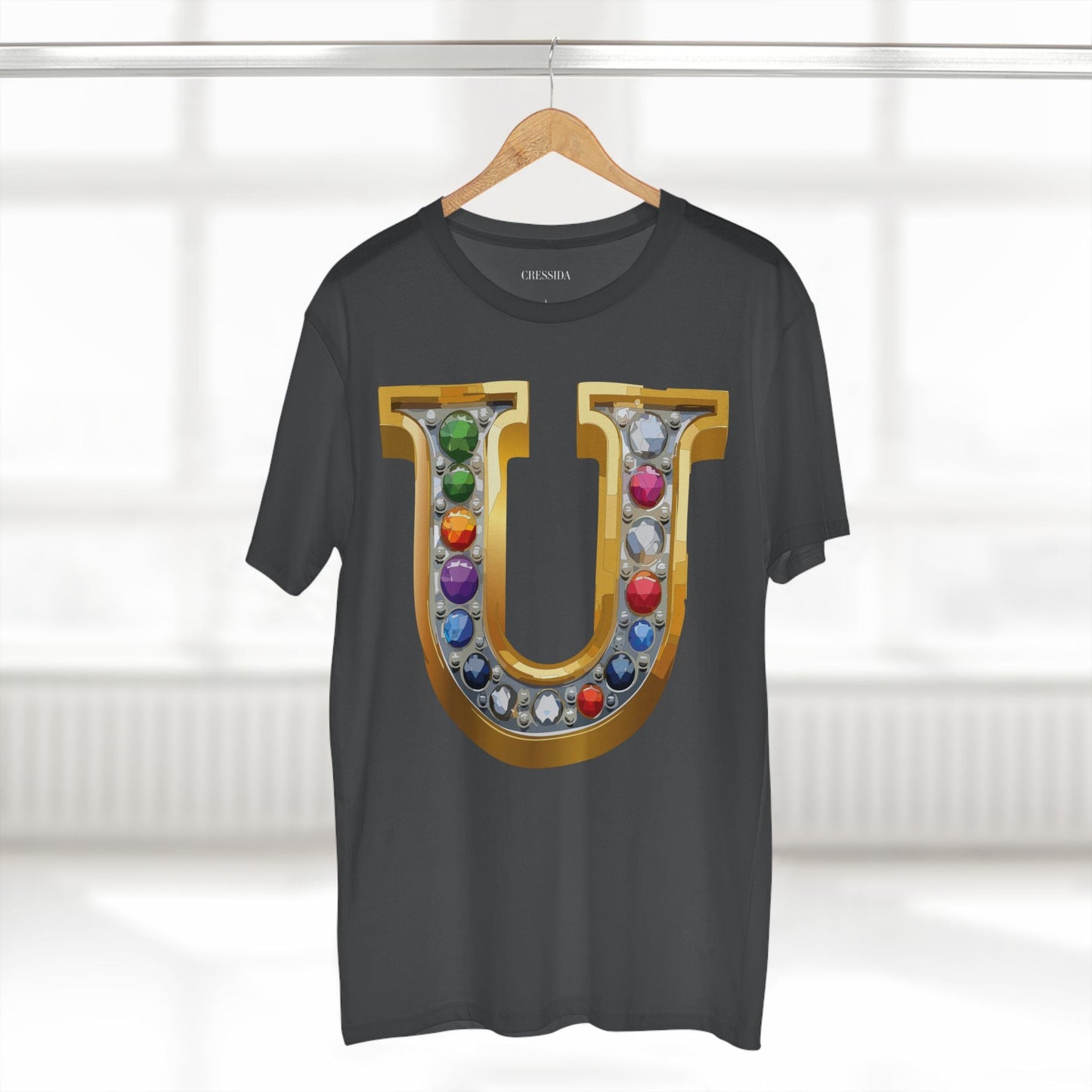 Letter U Graphic Design Tee Unisex 100 Cotton With Antique Gold Letters Artwork T-Shirt
