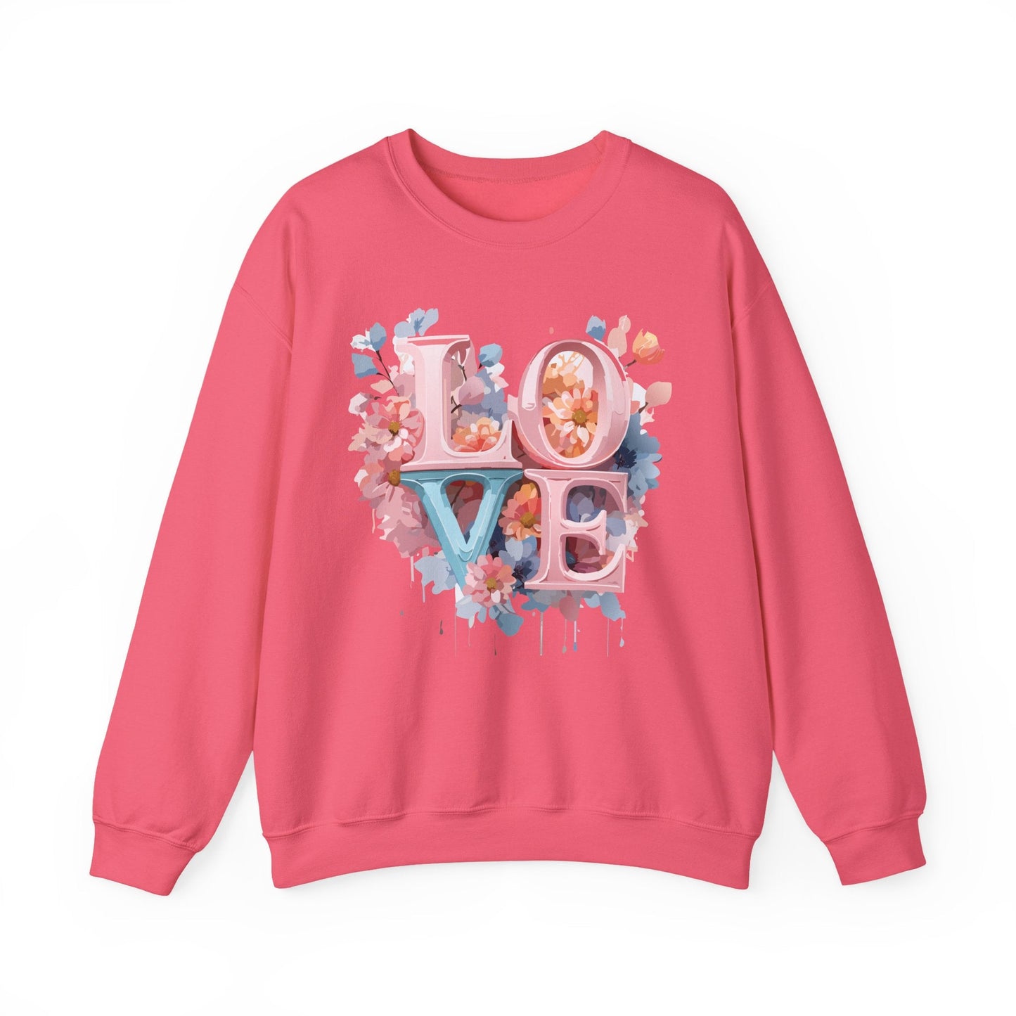 Floral Love Sweatshirt Valentines Day Unisex Heavy Blend Crewneck Gildan 18000 Cotton Polyester