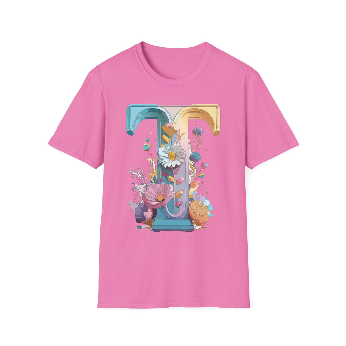 Floral Letter T Monogram T-Shirt | Botanical Initial Tee