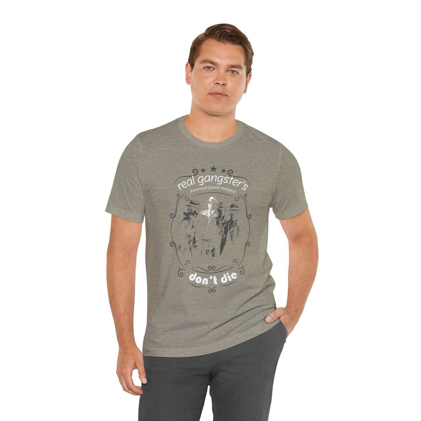Real Gangsters Don't Die T-Shirt Vintage Outlaw Illustration Retro Biker Tee A-3