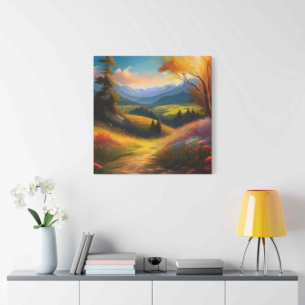 Landscape Print Canvas, Oil Paint Print 20x20, 24x24, 30x30, 32x32, 36x36 Art Design Print Pine-Wood Inner Frame MC-36