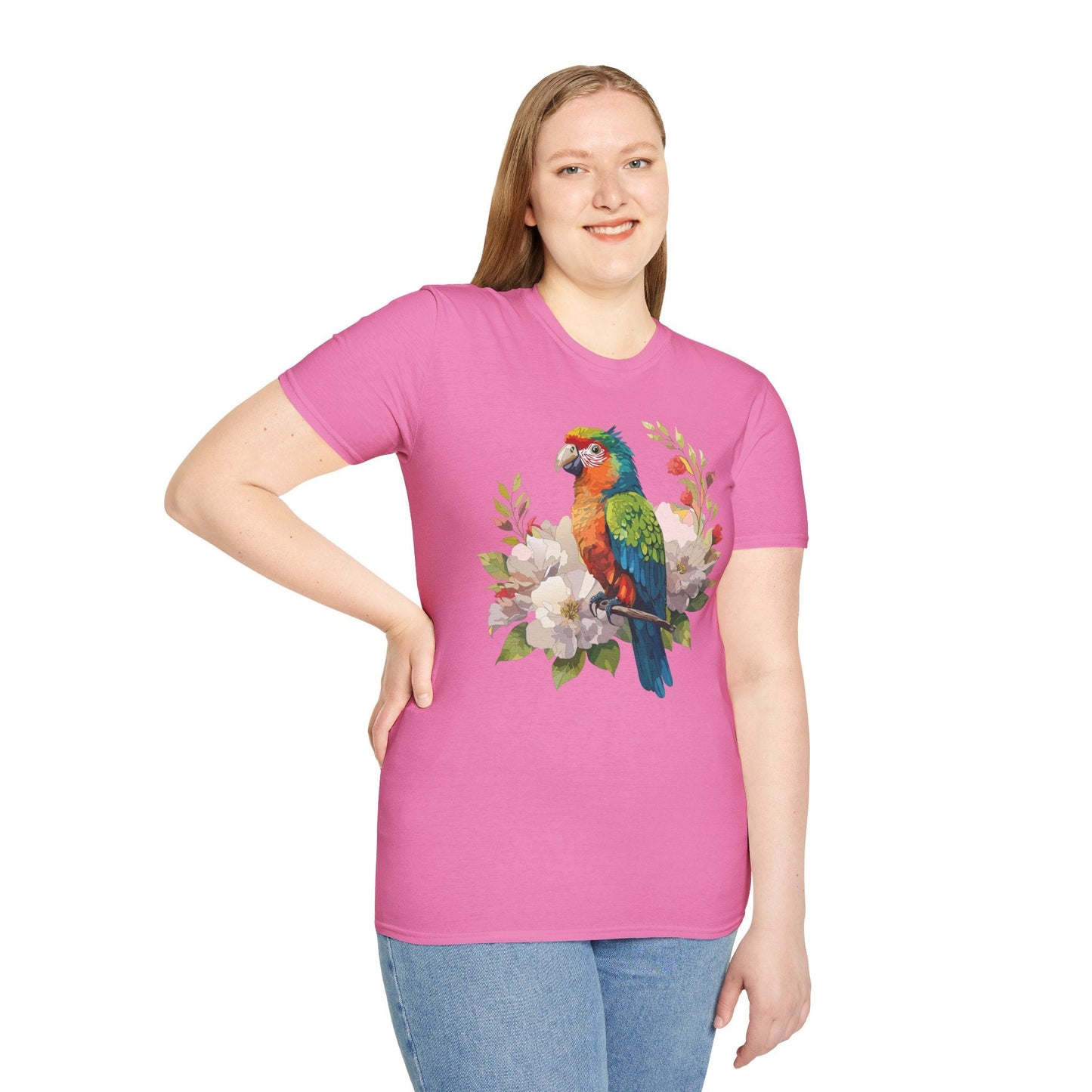 Floral Bird T Shirt Unisex Softstyle Gildan 64000 Graphic Tee With Animal Design