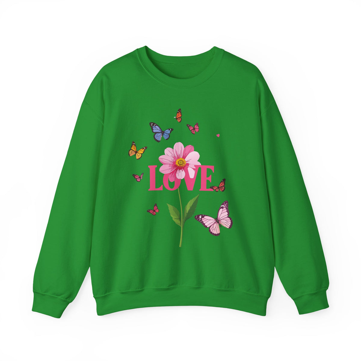 Unisex Floral Love Sweatshirt, Love Floral Sweatshirt, Floral Butterfly Sweatshirt, 50/50 Cotton-Poly Valentine's Day Sweatshirt 01