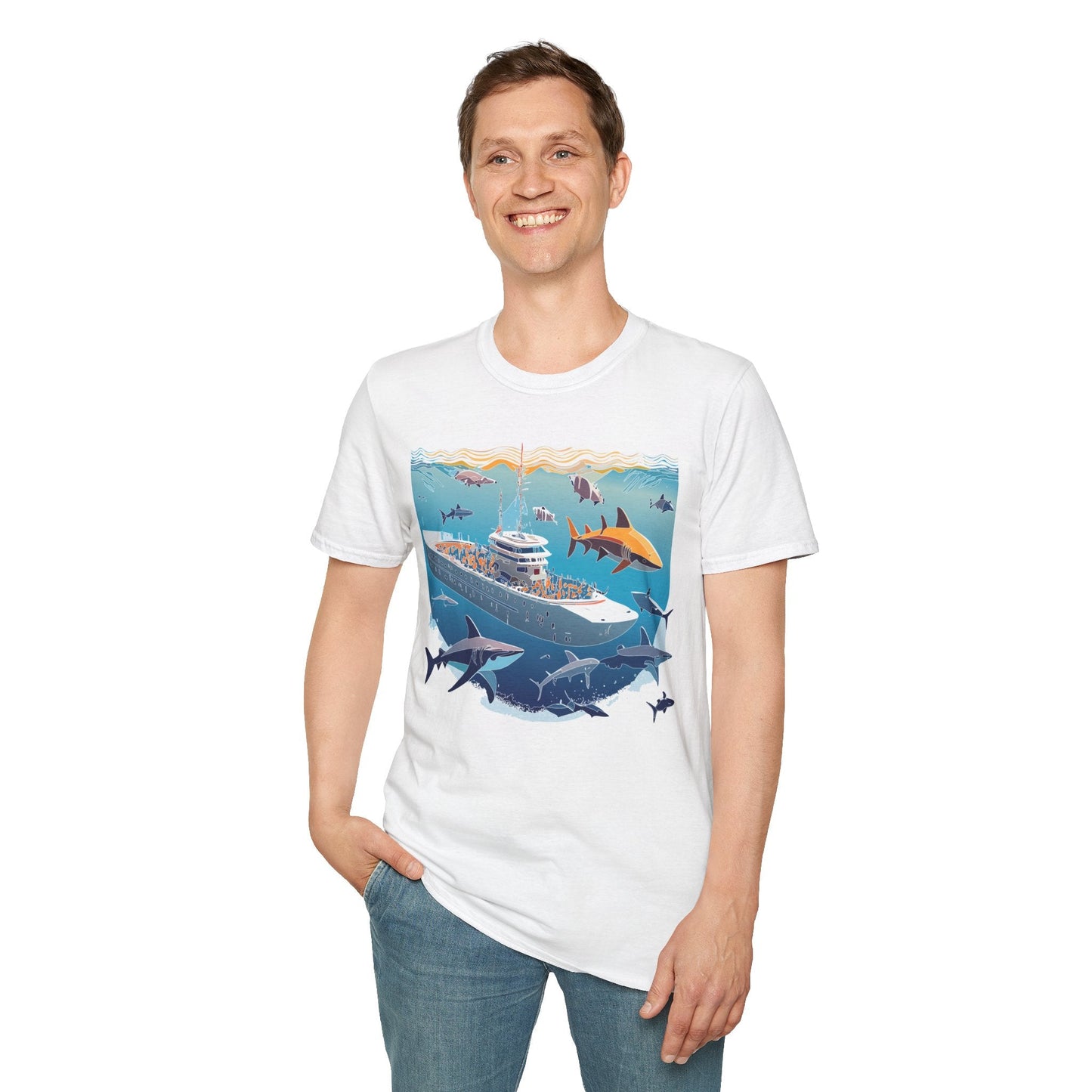 Ocean Tee Shirt Unisex Softstyle Short Sleeve With Ocean Art Design 100 Percent Ring Spun Cotton