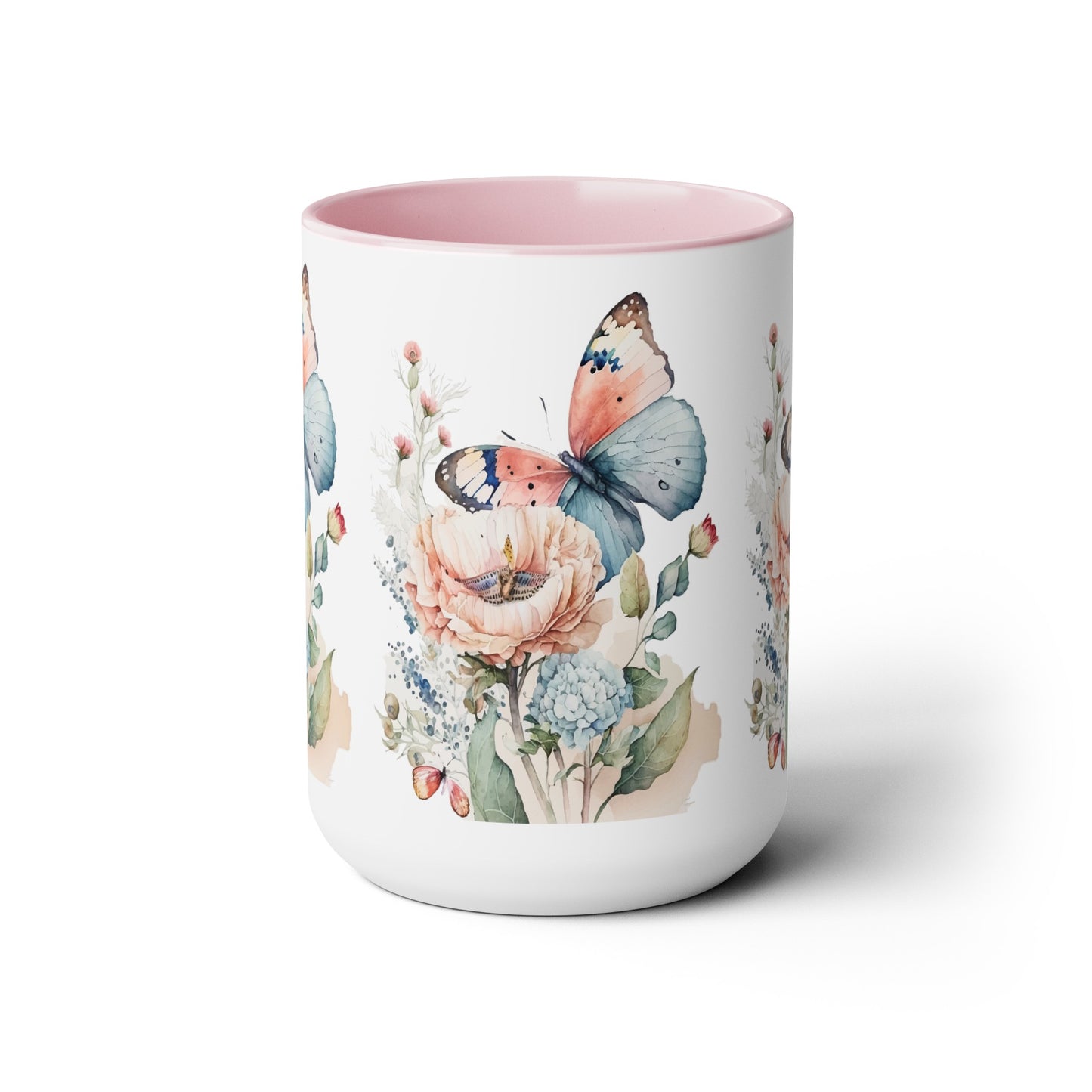 Two-Tone Coffee Mugs with butterfly