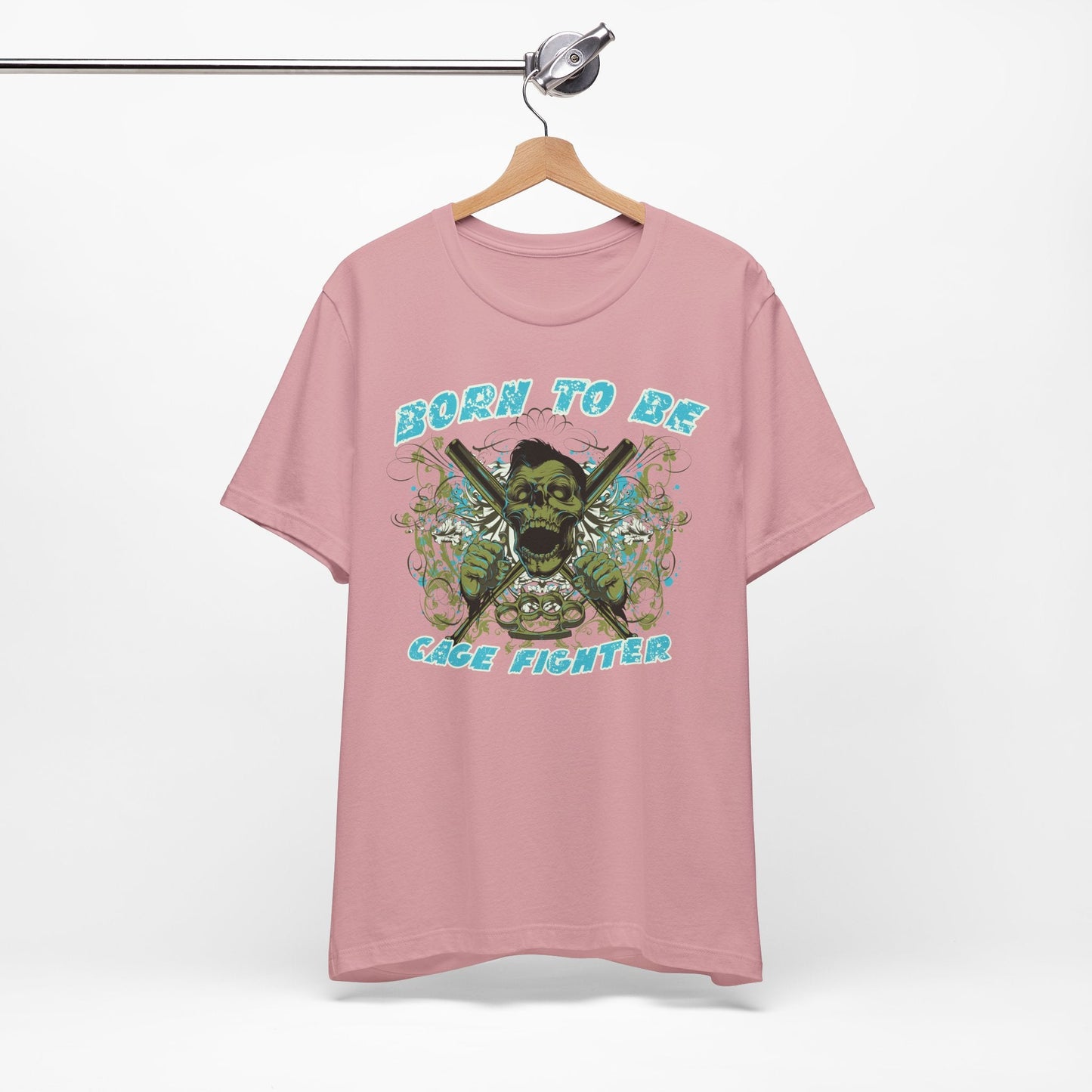 Born To Be Cage Fighter Tee Skull Crossed Knives Graphic T-Shirt