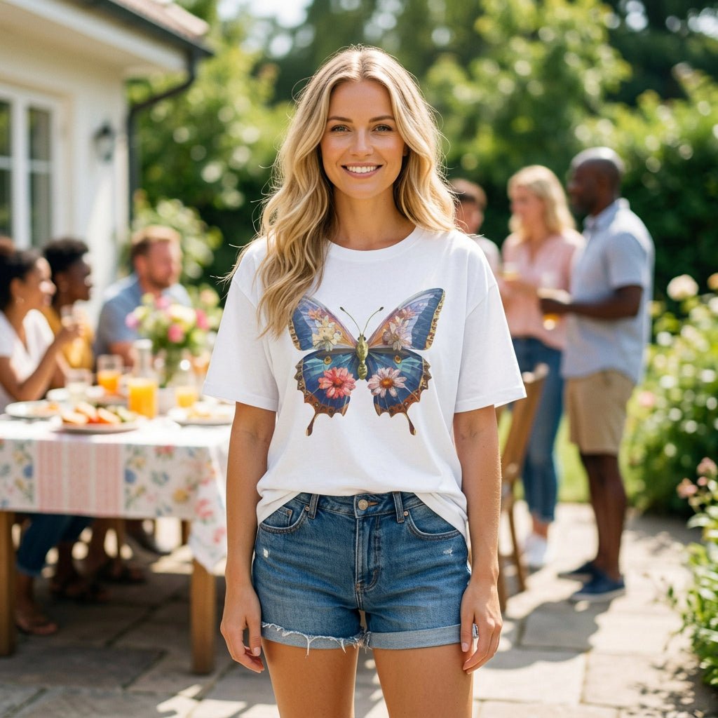 Floral Watercolor Butterfly Graphic Tee Unisex 100 Cotton Gildan T-Shirt