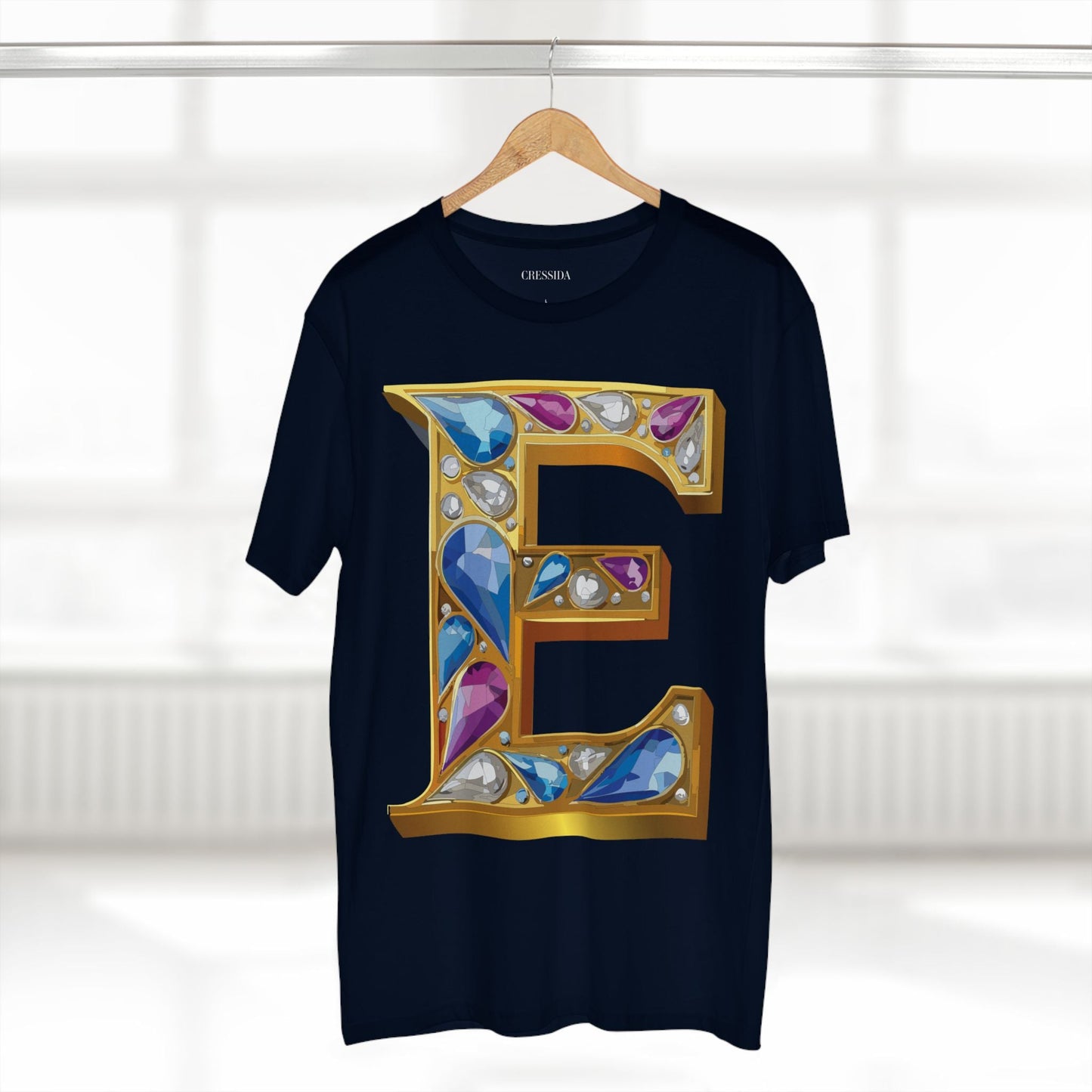 Letter E Graphic Design Tee Unisex 100 Cotton With Antique Gold Letters Artwork T-Shirt