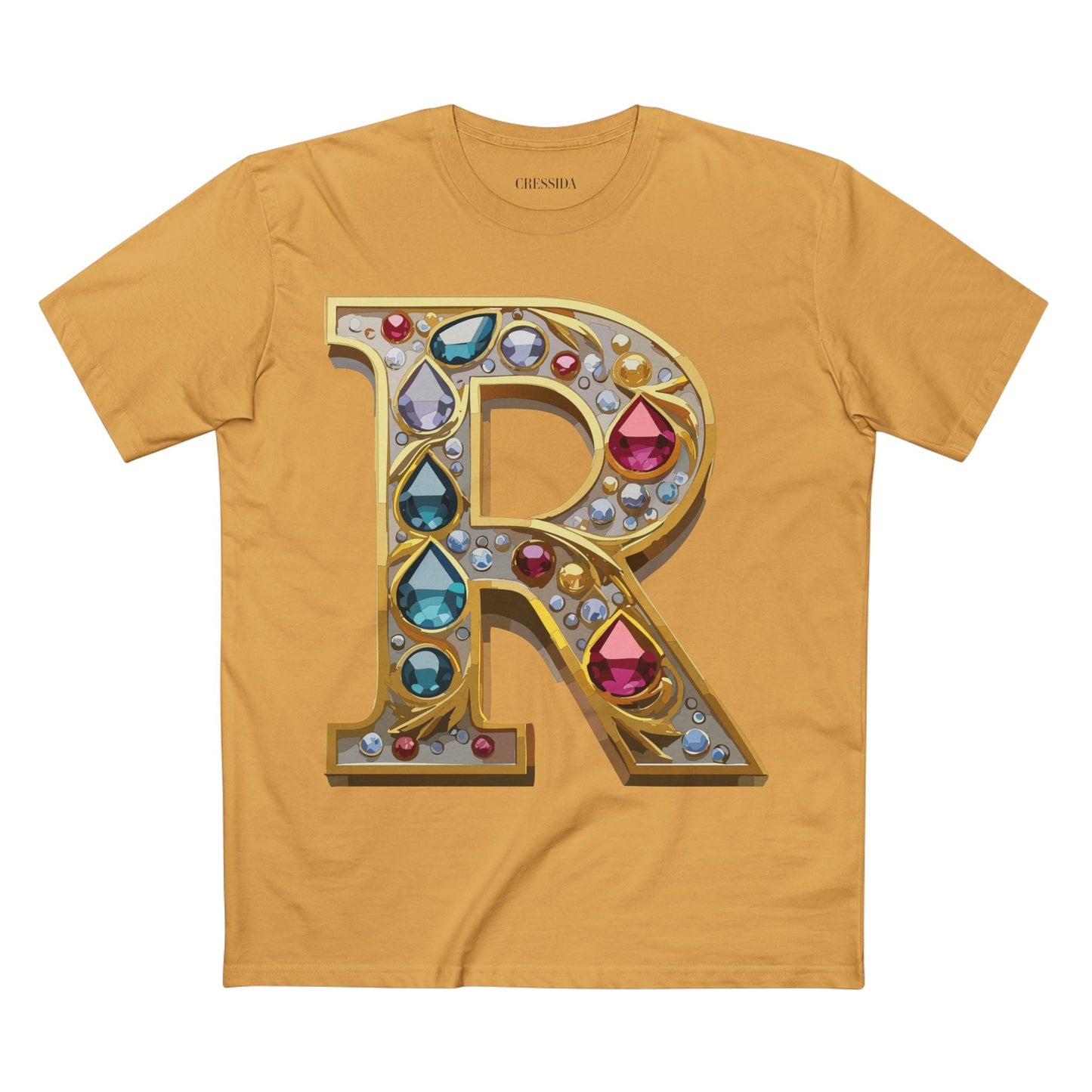 Letter R Graphic Design Tee Unisex 100 Cotton With Antique Gold Letters Artwork T-Shirt