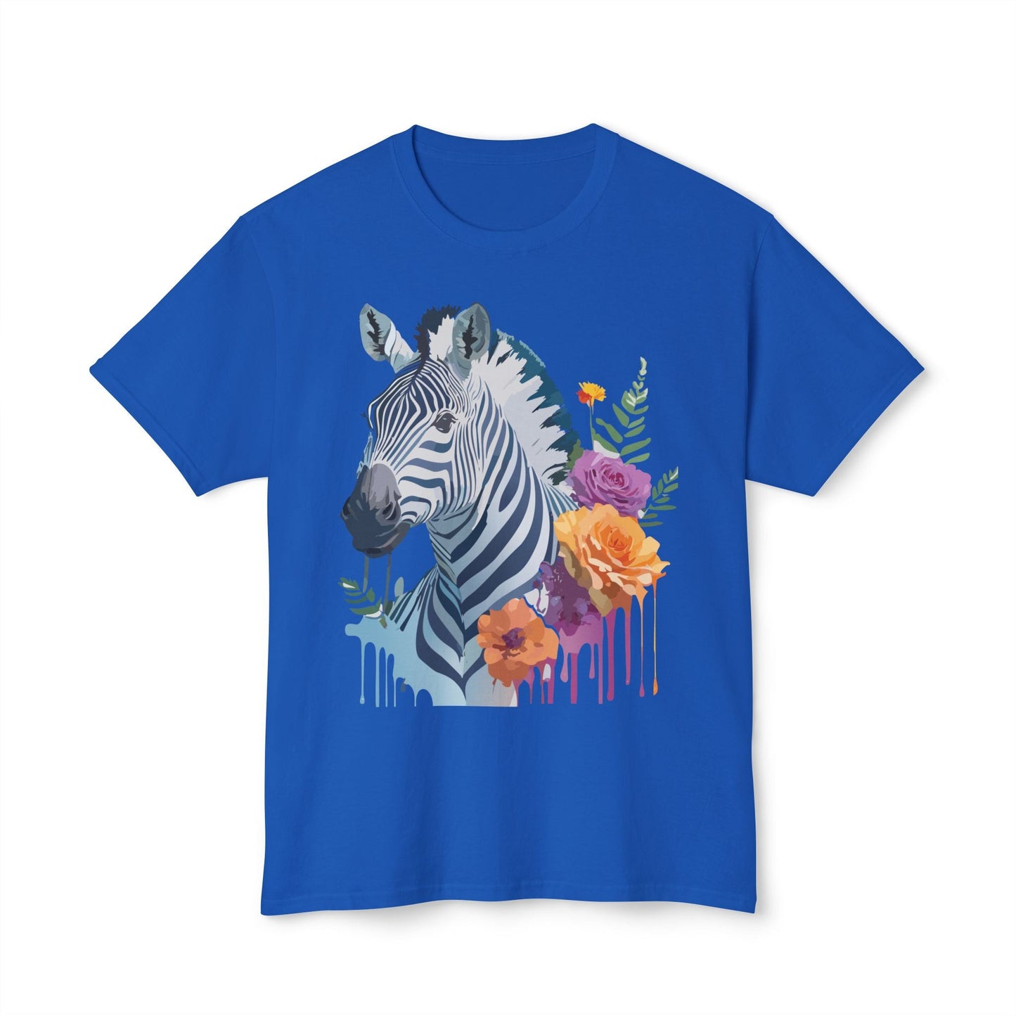 Unisex Zebra T Shirt With Floral Art Print Premium HD Cotton Jersey Tee Made In USA