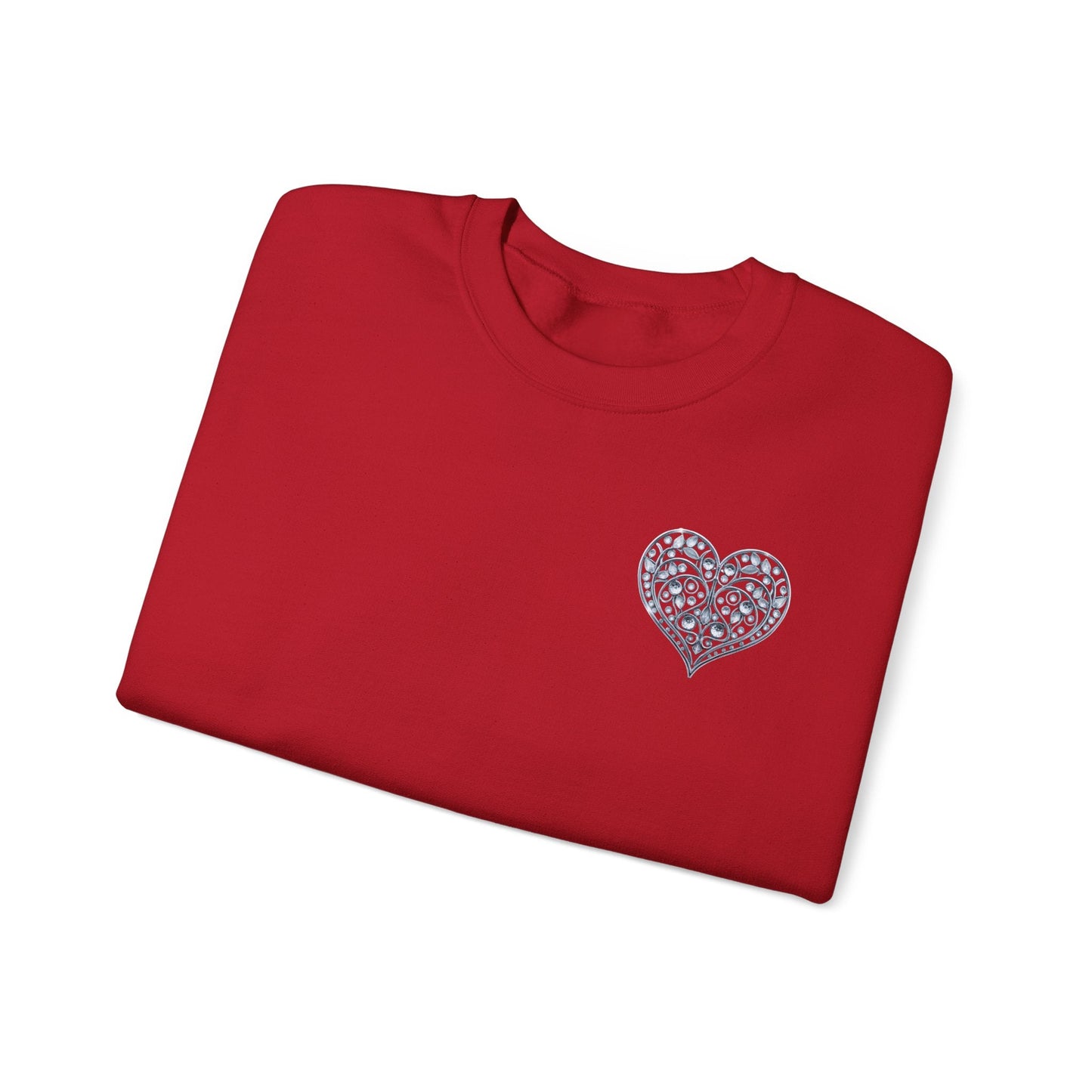 Crystal Heart Sweatshirt Unisex Fifty Fifty Cotton Poly Valentine Day Crewneck Gildan 18000