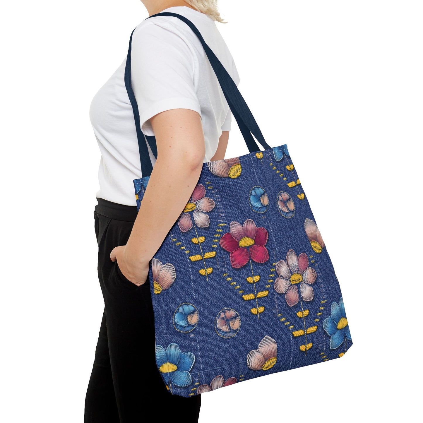 Denim Fabric Imitation Print Unisex Canvas Bag Poly Spun 3 Sizes Tote Bag 174