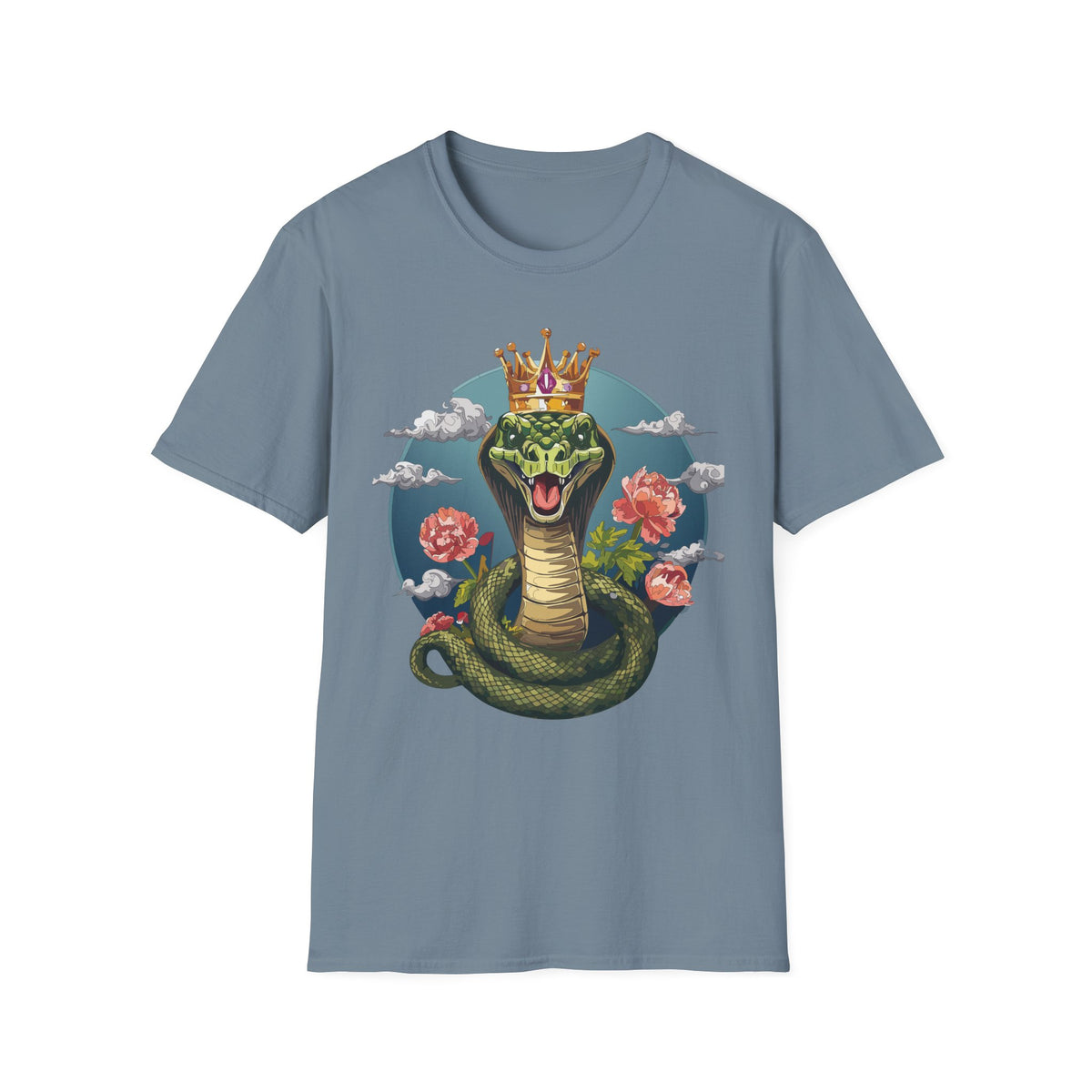 Crowned Snake Illustration T-Shirt | King Cobra Floral Art