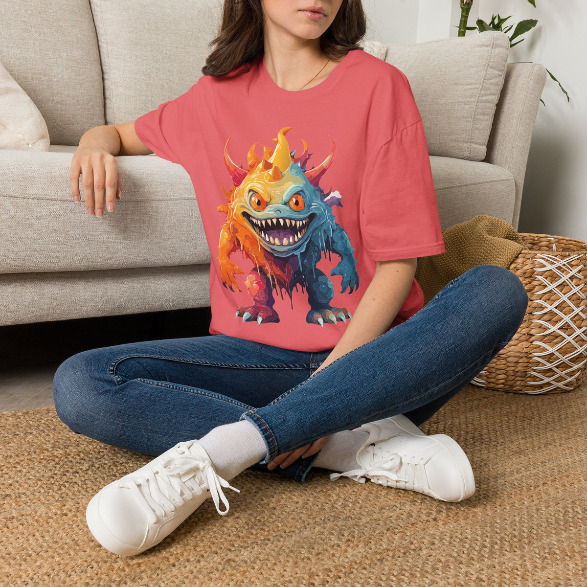 Colorful Monster T-Shirt — Vibrant Rainbow Creature Cartoon Graphic Tee Unisex 100 Cotton Gildan T-Shirt