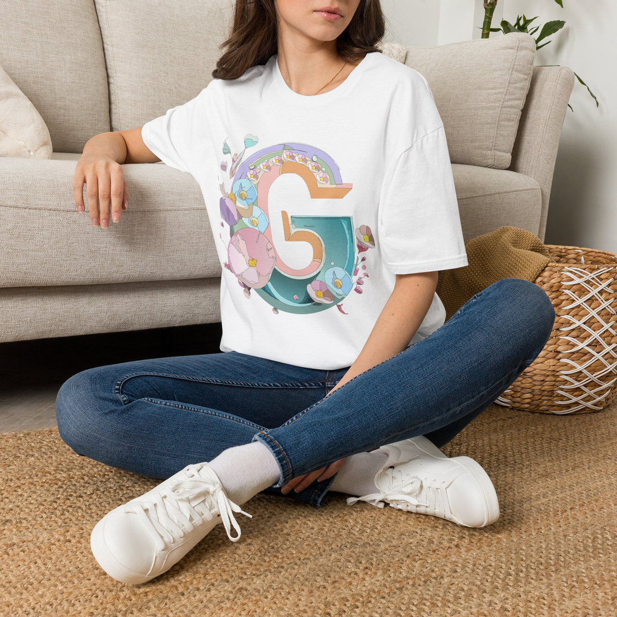 Floral Letter G T-Shirt | Botanical Initial Tee
