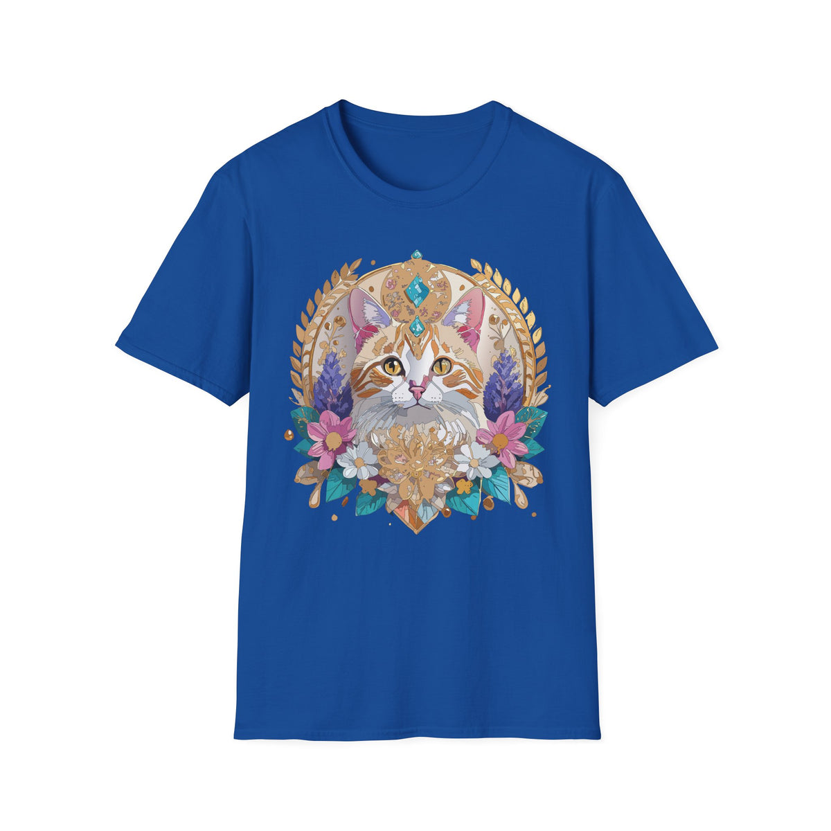Regal Cat Mandala T-Shirt | Boho Kitty Illustration, Floral Crescent