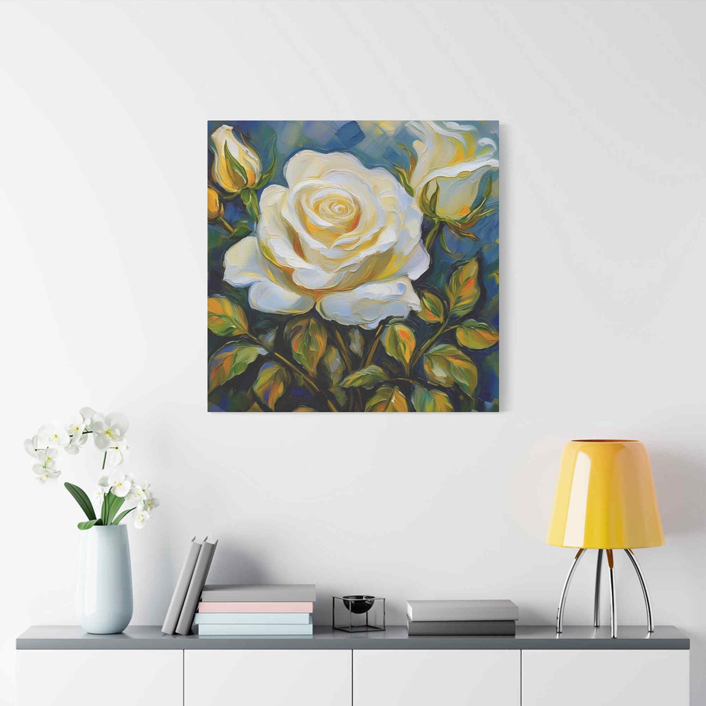 White Roses Print Canvas, Roses Oil Paint Print 20x20, 24x24, 30x30, 32x32, 36x36, Floral Art Design Print Non-Frame MC-21