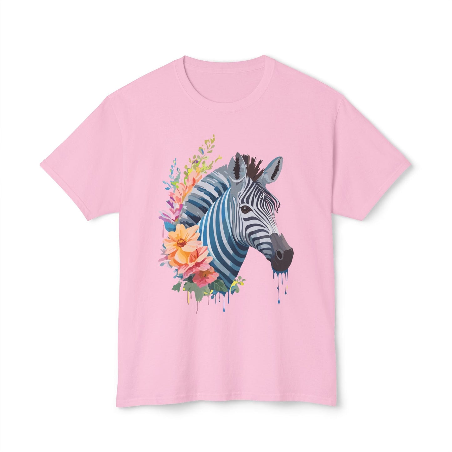Unisex Zebra Art Print T Shirt 100 Percent Cotton Vintage Floral Design Tee Made In USA