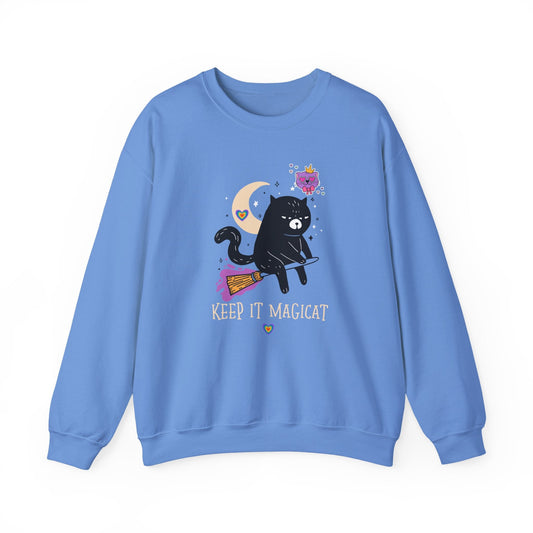 Flying Cat Heart Sweatshirt Unisex Fifty Fifty Cotton Poly Crewneck Gildan 18000 Valentines Day