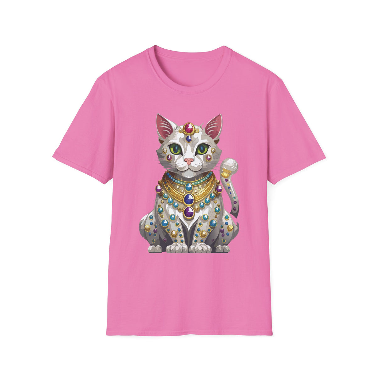 Jeweled Egyptian Cat T-Shirt | Regal Cat Illustration, Gemstone Pharaoh Design