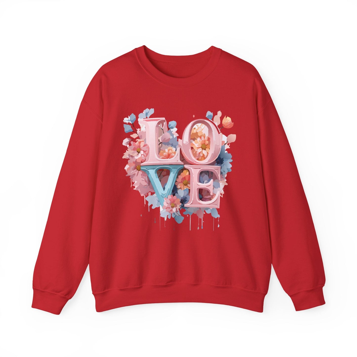 Floral Love Sweatshirt Valentines Day Unisex Heavy Blend Crewneck Gildan 18000 Cotton Polyester