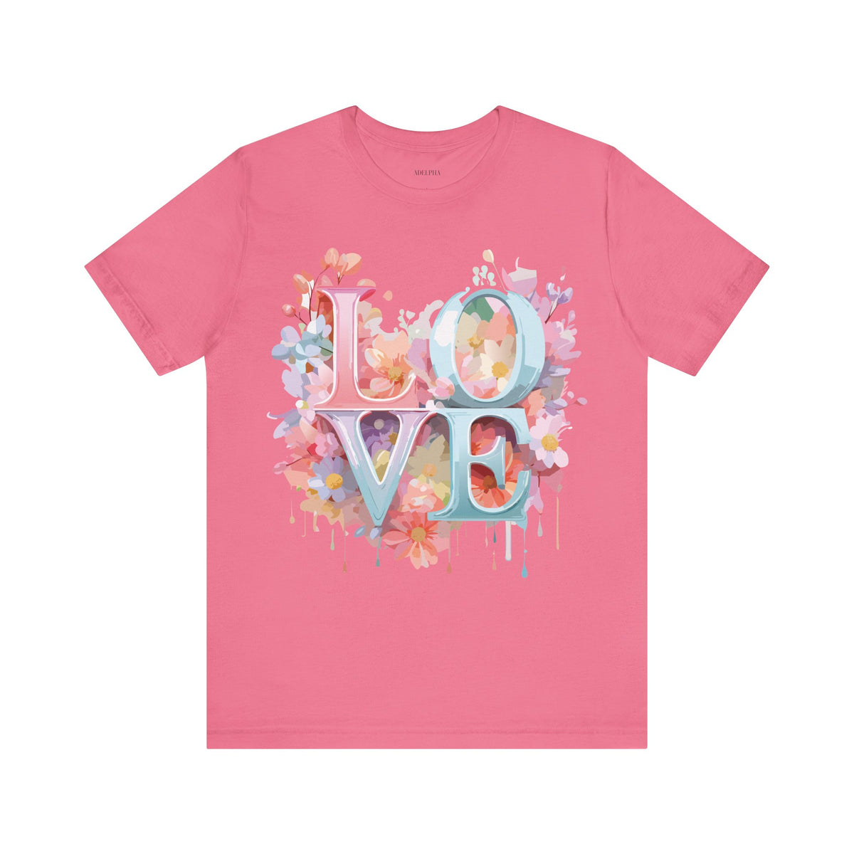 Valentine's Day Graphic Unisex Cotton Bella+Canvas Tee with Floral Art Design d110