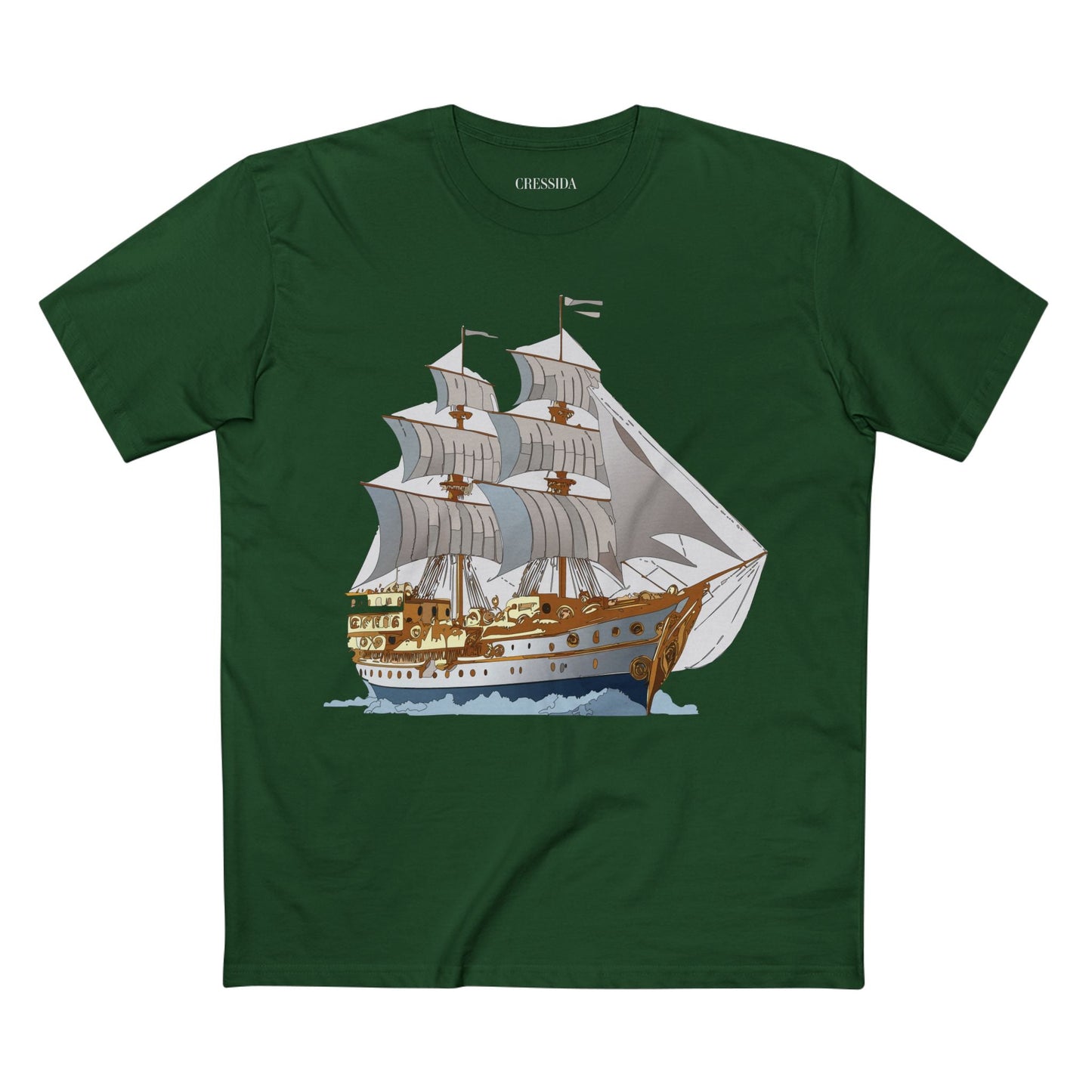 Ship Graphic Unisex 100 Cotton T-Shirt with Gold Frigate Art Design 12