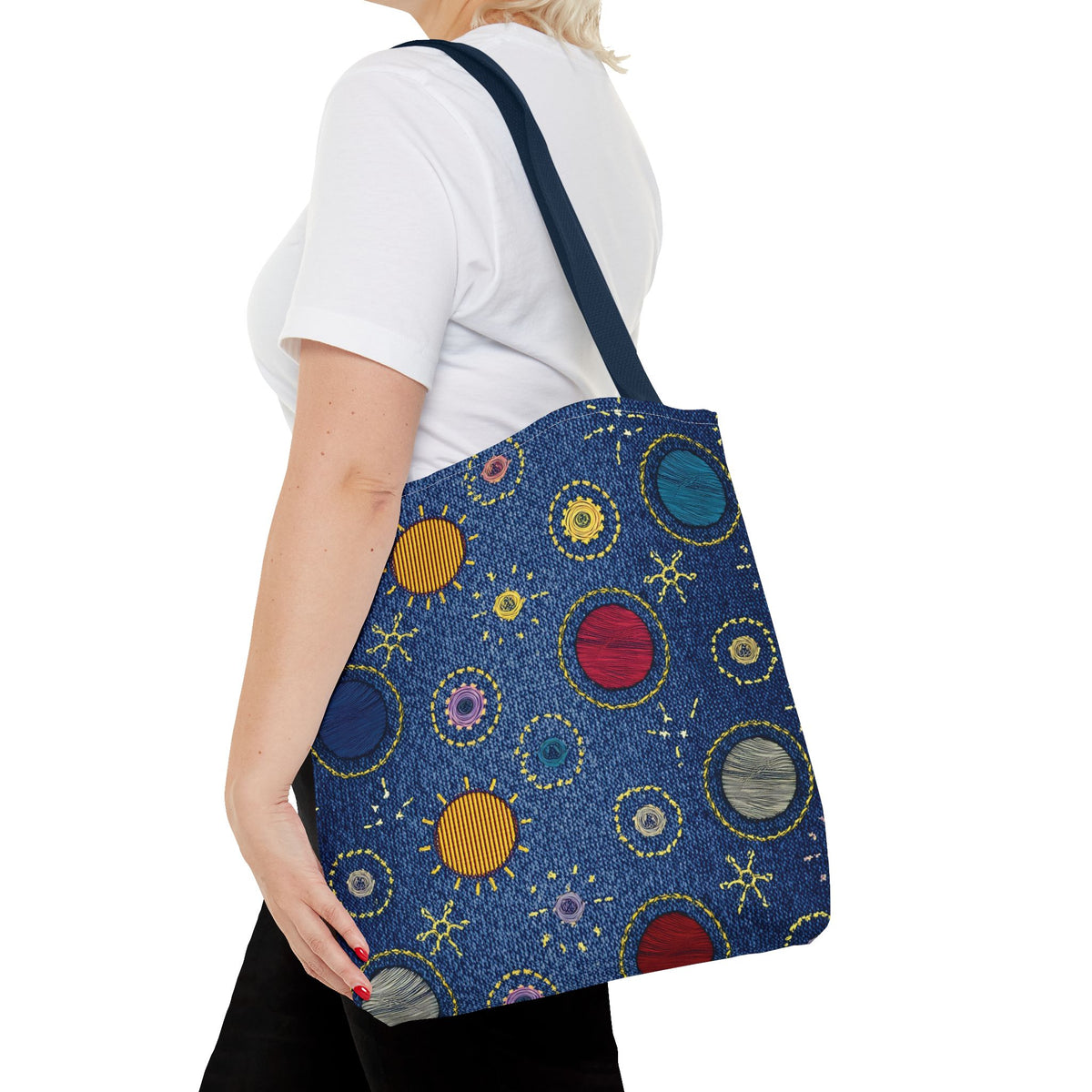 Denim Fabric Imitation Print Unisex Canvas Bag Poly Spun 3 Sizes Tote Bag 183-6