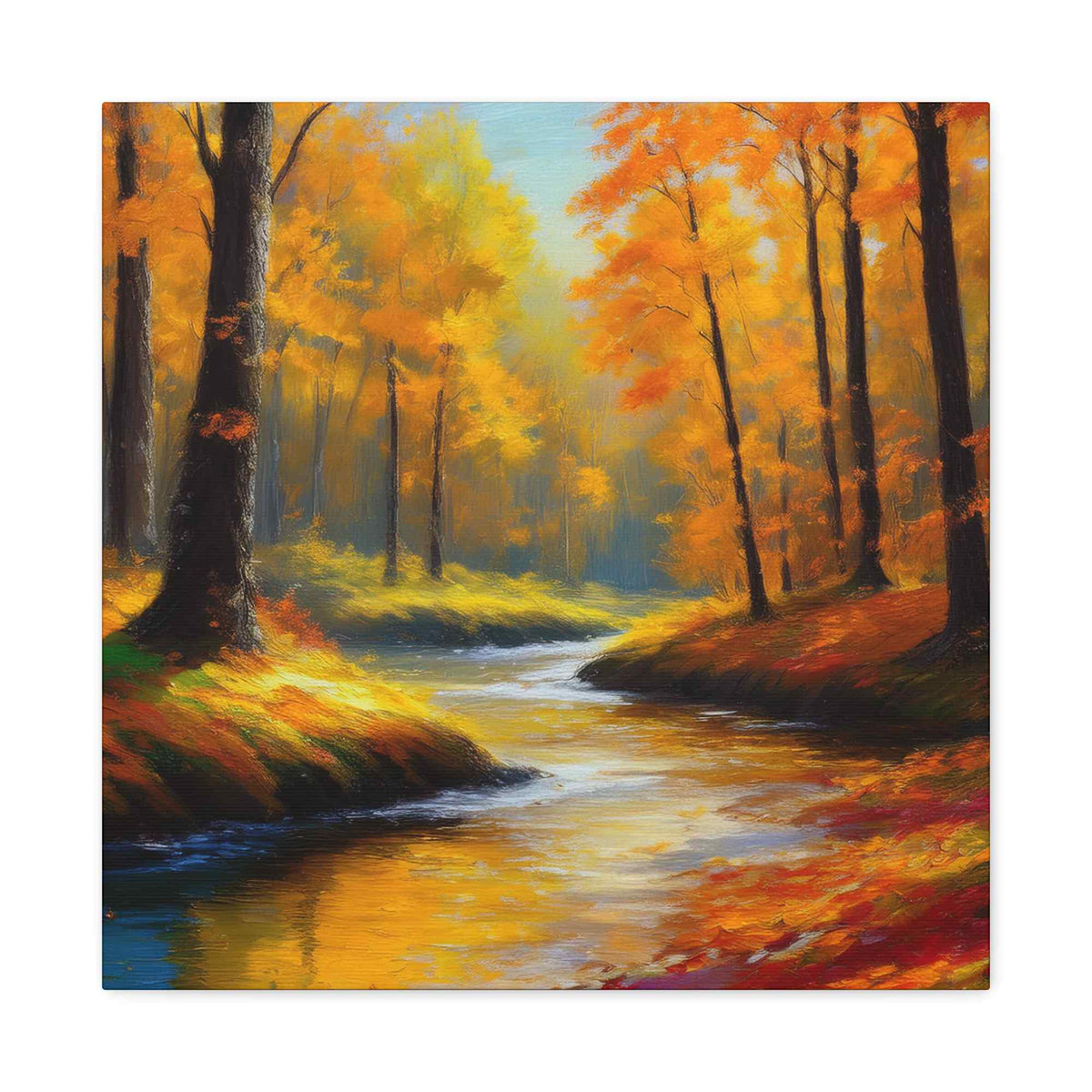 Fall Forest Print Canvas, Oil Paint Print 20x20, 24x24, 30x30, 32x32, 36x36 Art Design Print Pine-Wood Inner Frame MC-99