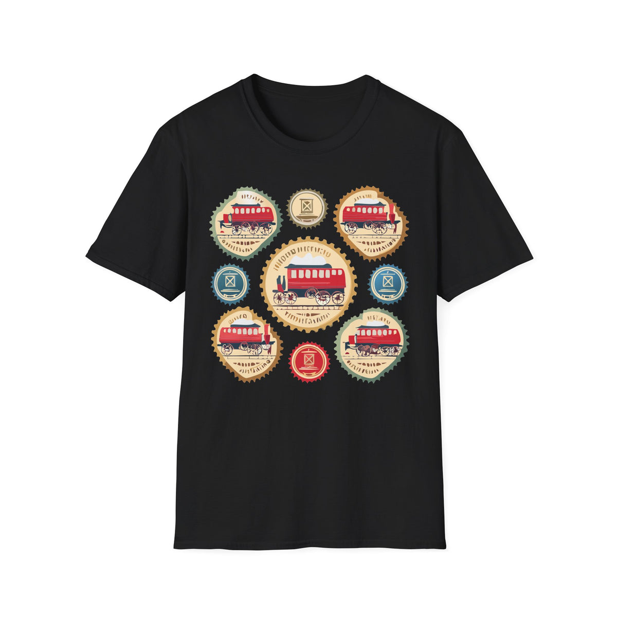 Vintage Trolley Badges T-Shirt | Retro Streetcar Emblems Graphic Tee Unisex 100 Cotton Gildan T-Shirt