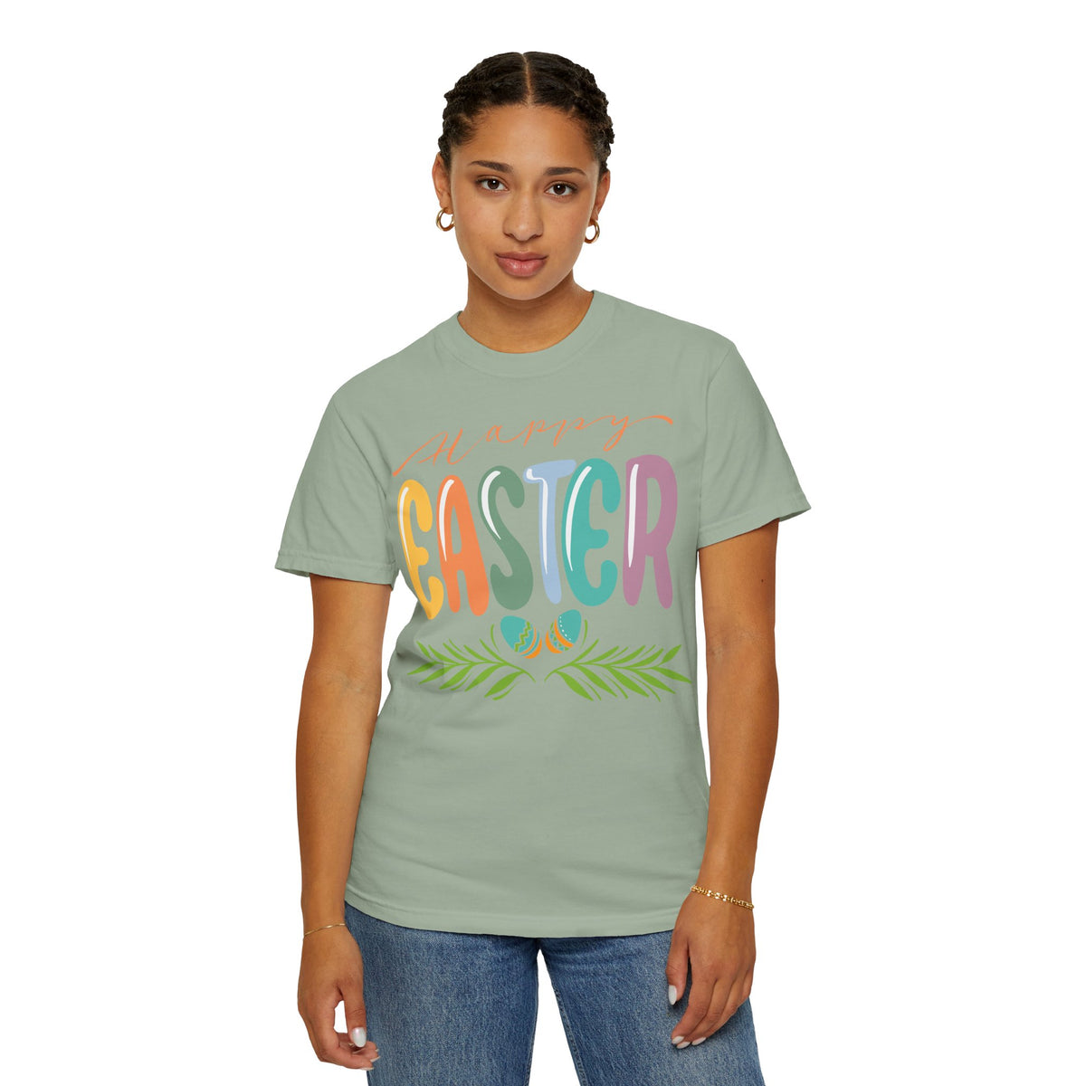 Happy Easter T-Shirt, Tee Shirt with Easter Signature, T Shirt with Easter Prints, Tee Shirt with Easter Design