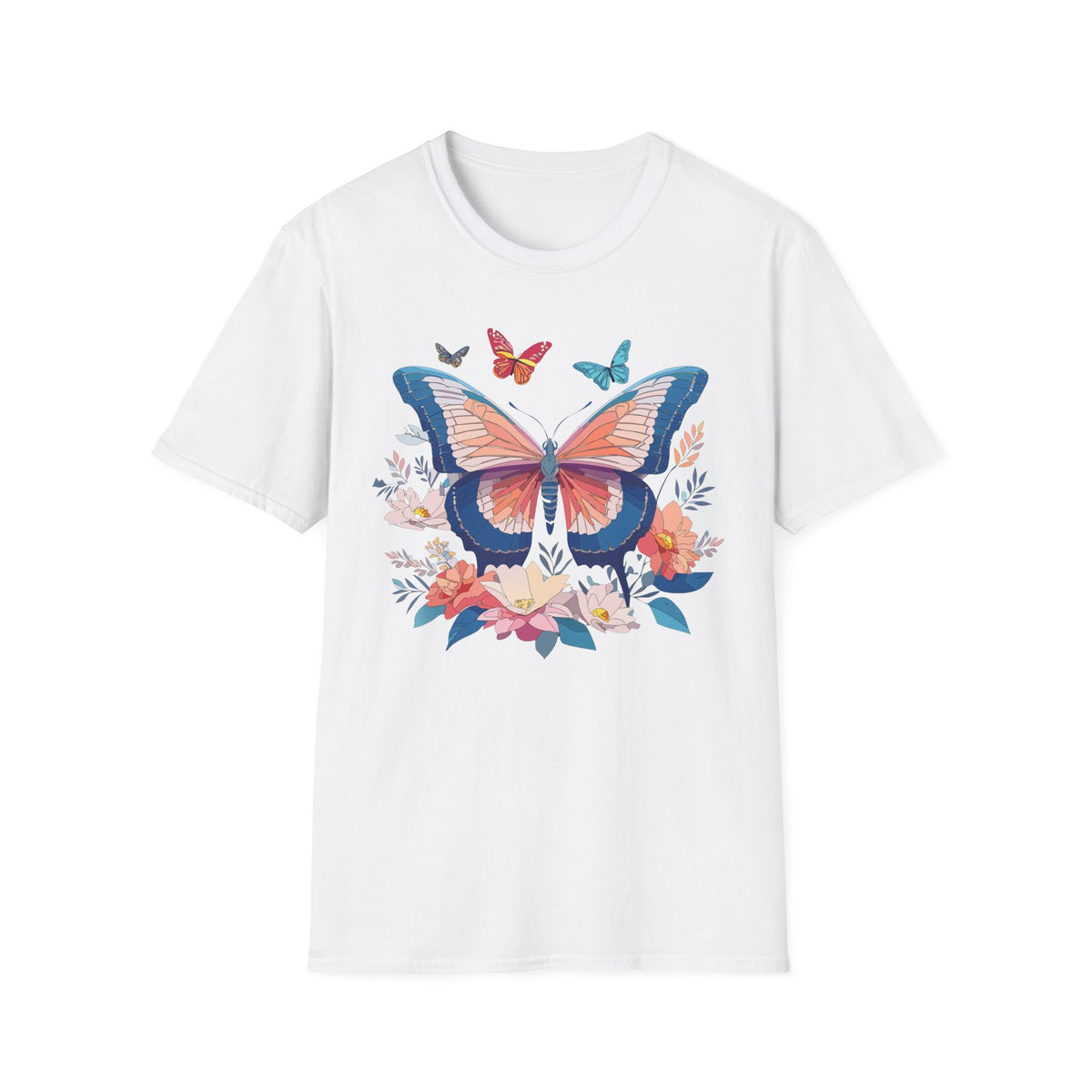 Butterfly Floral T‑Shirt — Colorful Garden Butterfly Graphic Design Unisex 100 Cotton Gildan T-Shirt