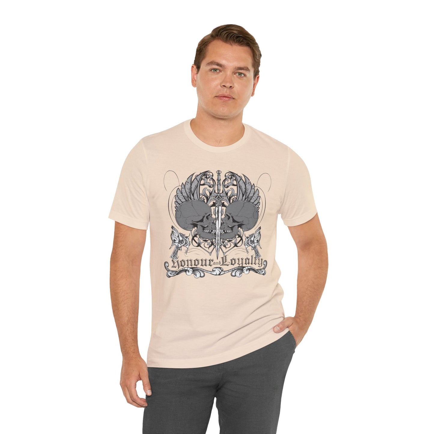 Honor Loyalty crest tee Gothic heraldry skulls wings emblem Art-48