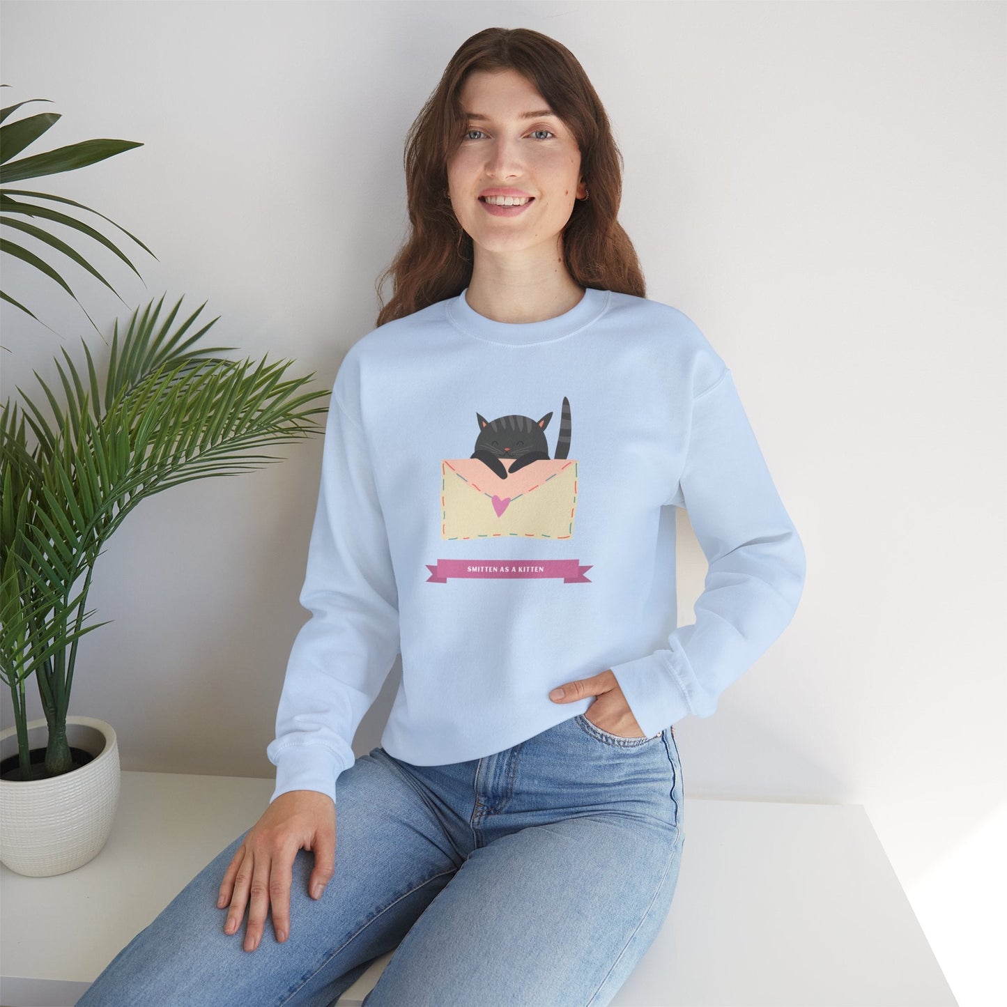 Cat Heart Sweatshirt Love For Cat Lovers Unisex Crewneck Fifty Fifty Cotton Poly Blend Gildan 18000