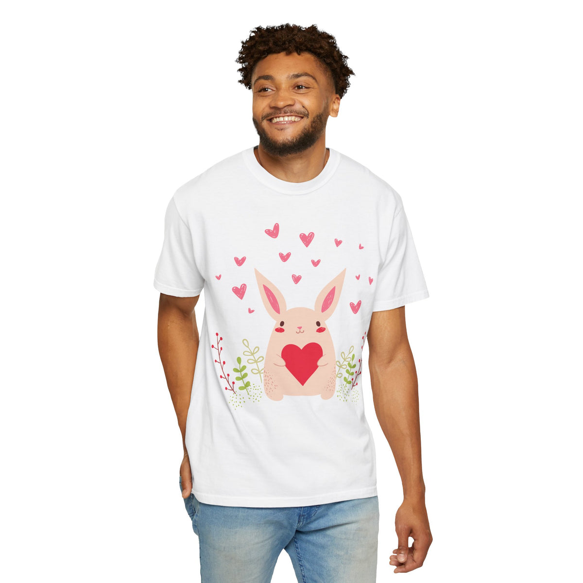 Easter Bunny Heart T-Shirt, Tee Shirt with Easter Signature, T Shirt with Easter Prints, Tee Shirt with Easter Design
